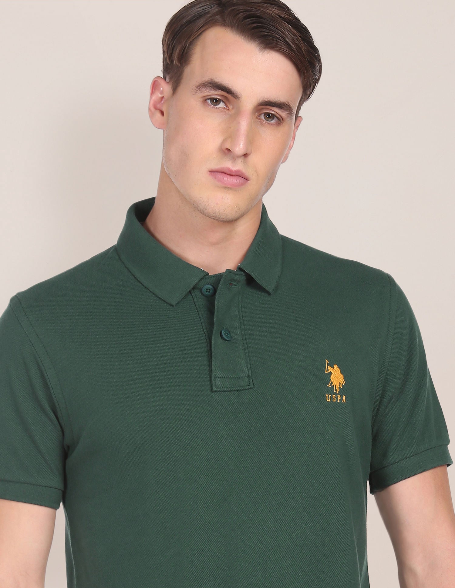 Ribbed Collar Solid Polo Shirt Dark Green - U.S. POLO ASSN. | Large