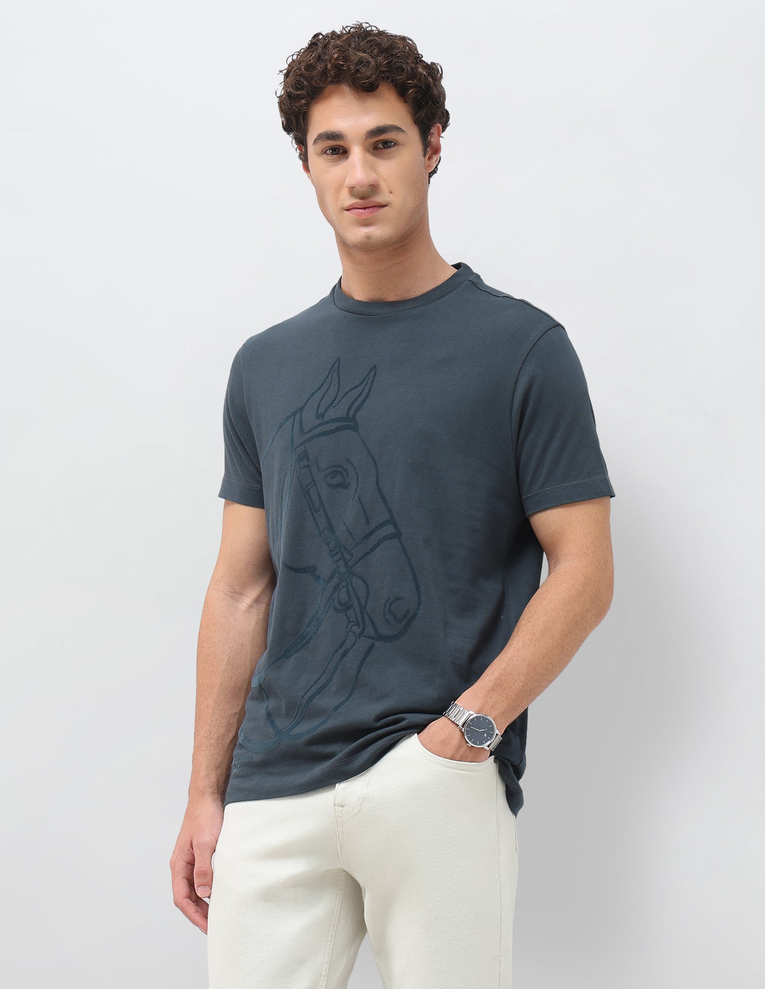 Graphic Printed Slim Fit T-Shirt Teal - U.S. Polo Assn. India | Large