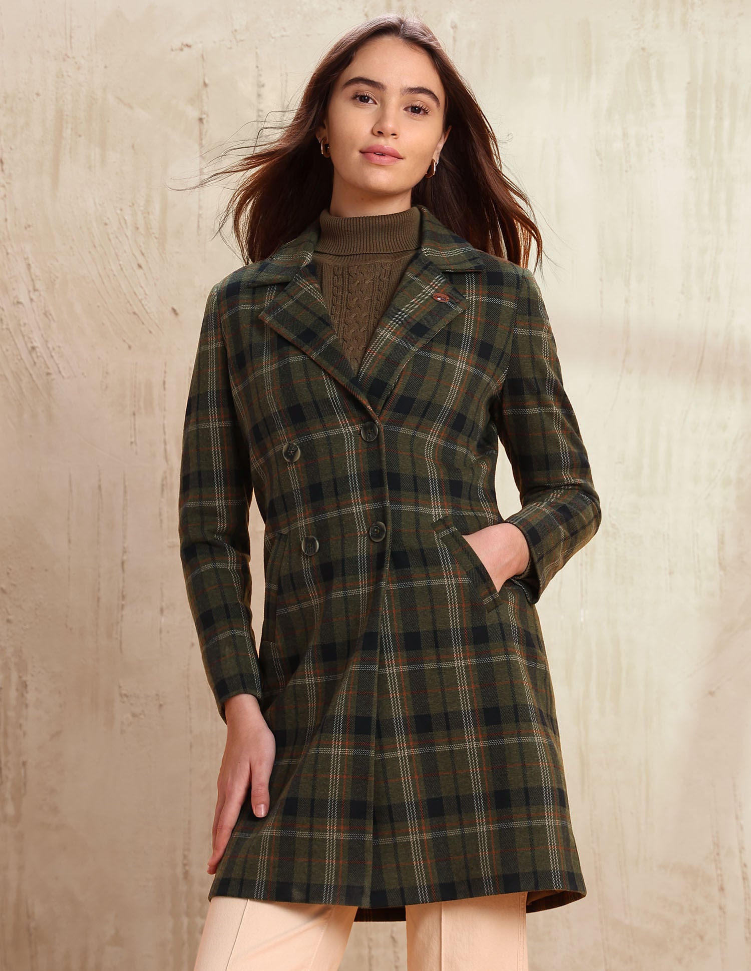 Checked Regular Fit Notch Lapel Overcoat