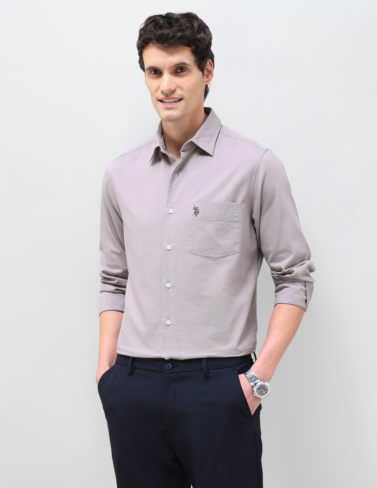 Solid Tailored Fit Shirt Light Grey - U.S. Polo Assn. India | Large