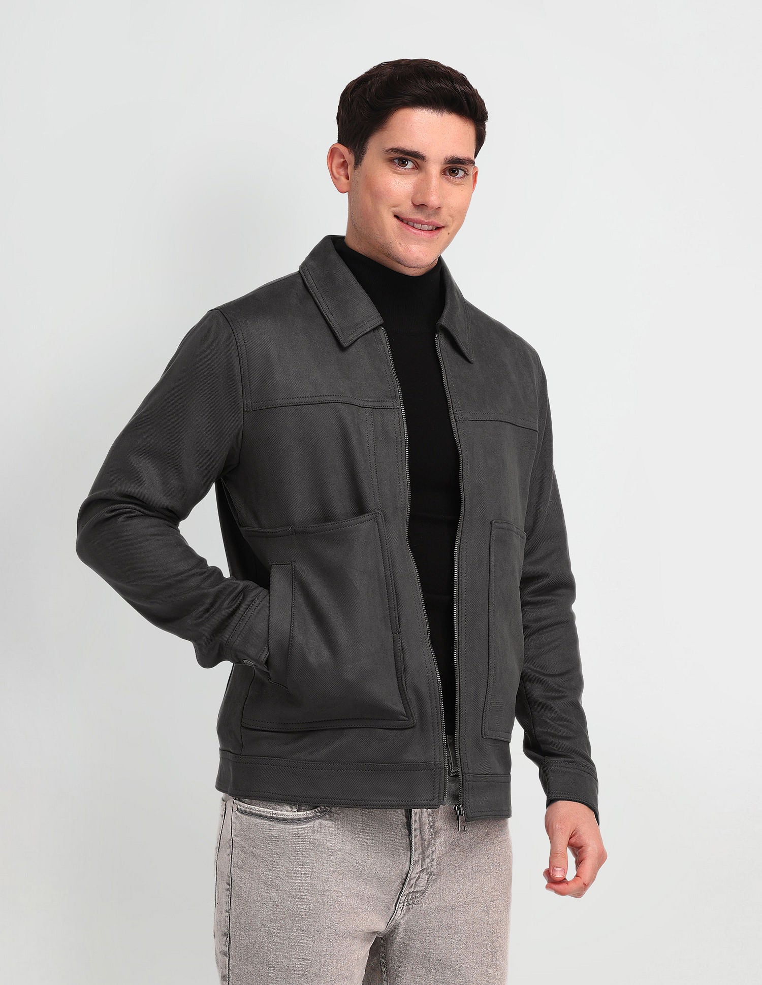 Solid Smooth Fabric Jacket