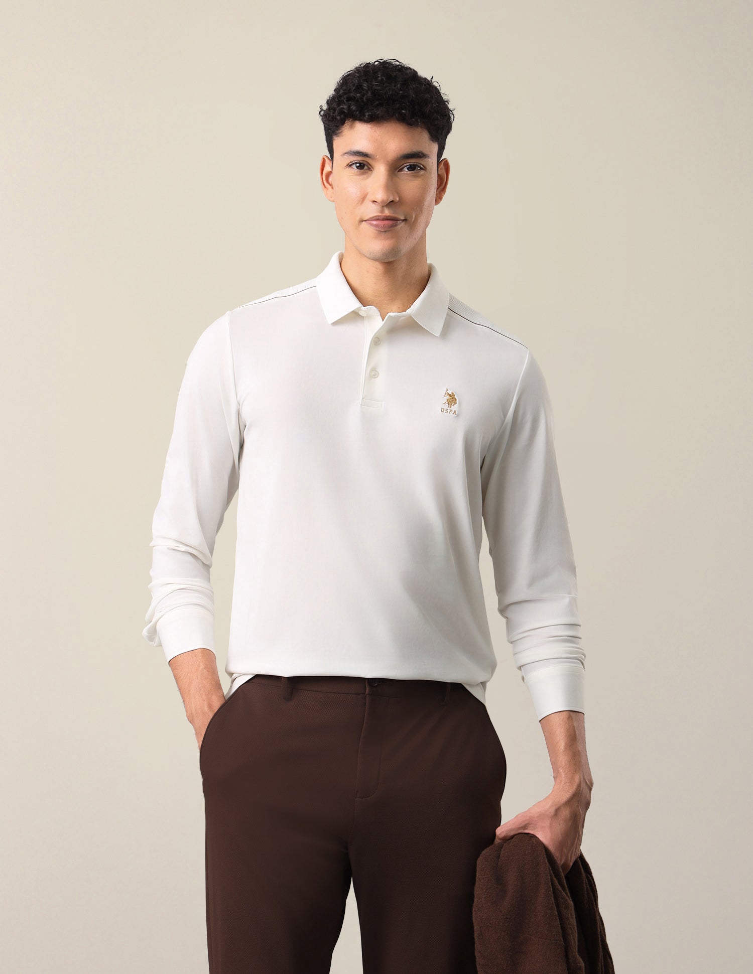 Solid Slim Fit Polo Shirt Off White - U.S. Polo Assn. India | Large