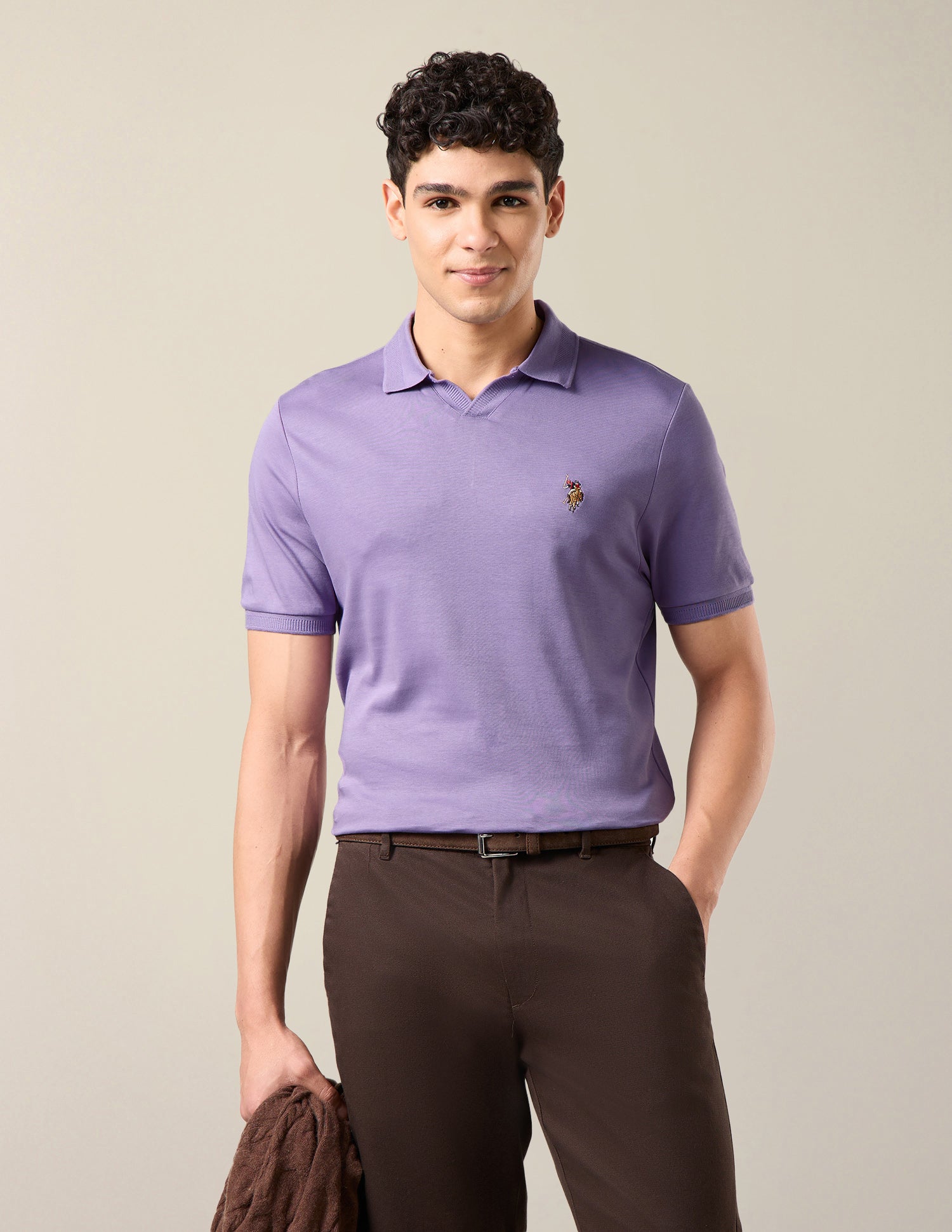 Solid Slim Fit Polo Shirt Lavender - U.S. Polo Assn. India | Large
