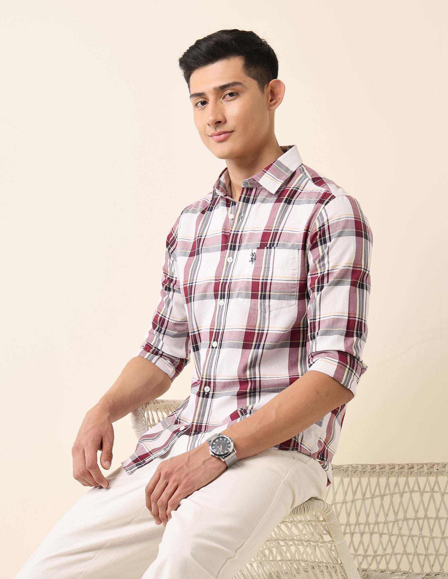 Plaid Checked Pure Cotton Shirt Maroon - U.S. Polo Assn. India | Large