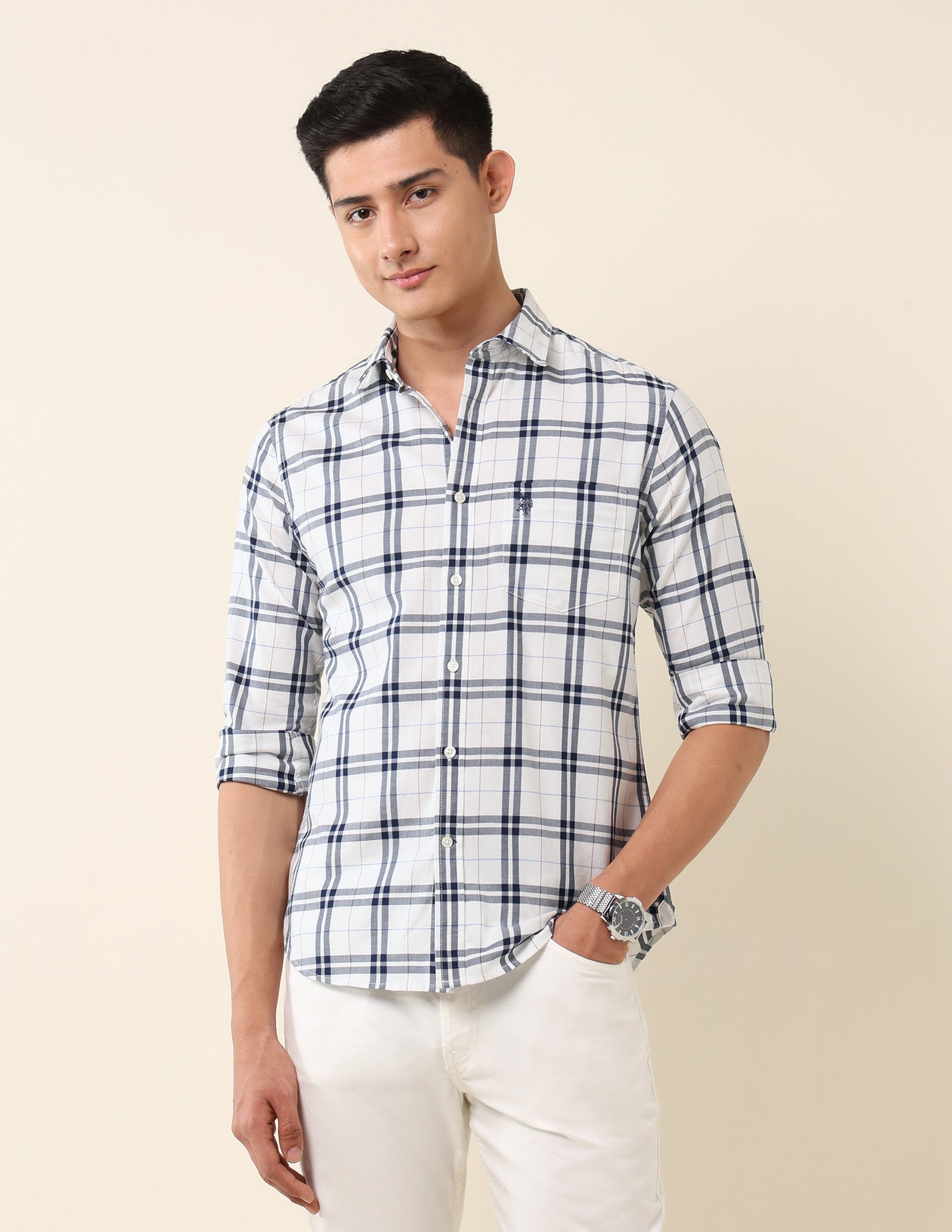 Grid Tattersall Checked Pure Cotton Shirt
