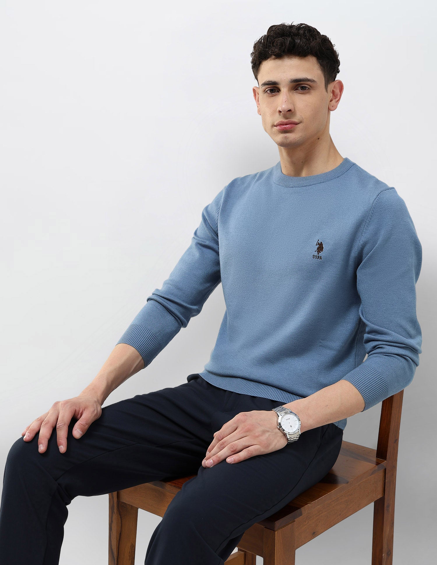 Solid Regular Fit Sweater Blue - U.S. POLO ASSN. | Large