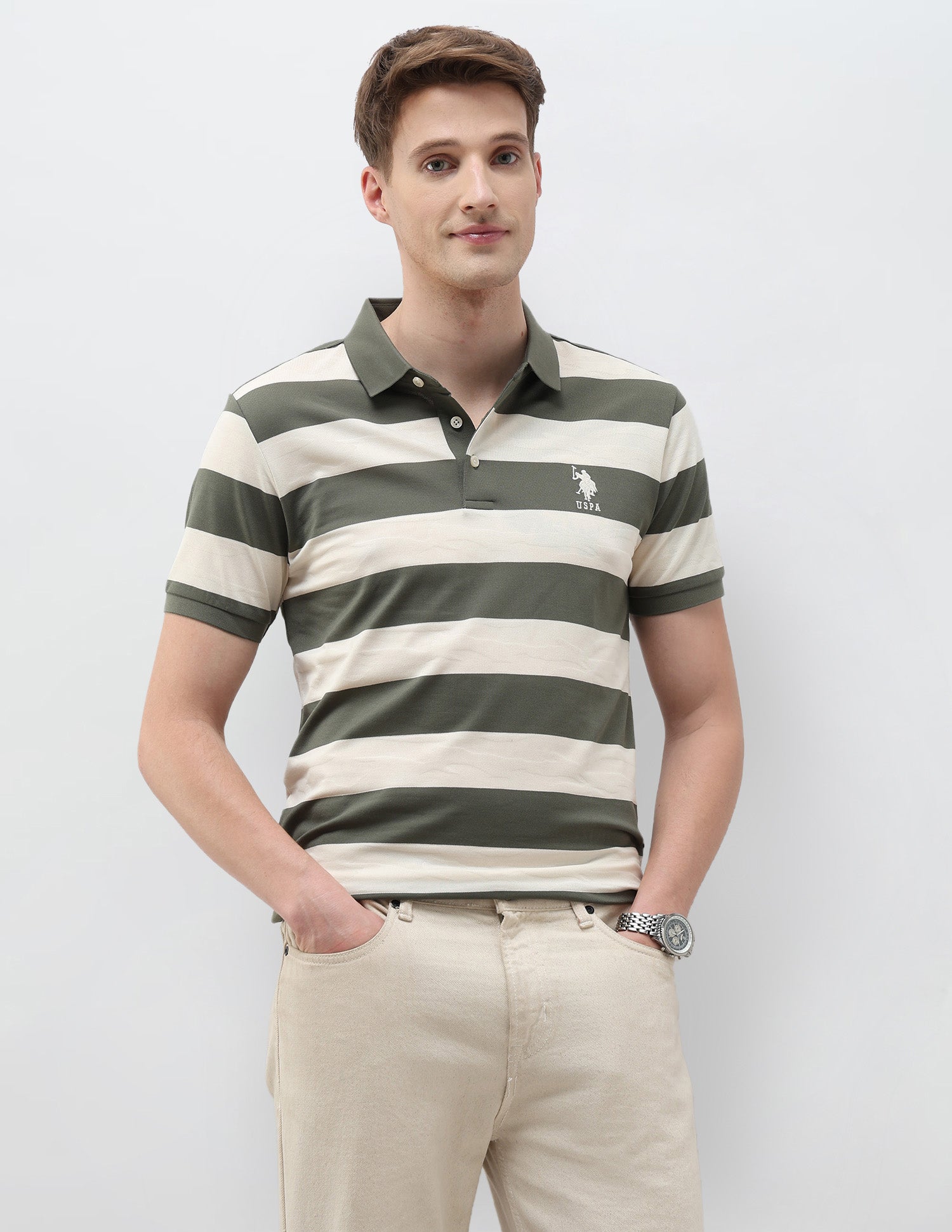 Horizontal Striped Slim Fit Polo Shirt