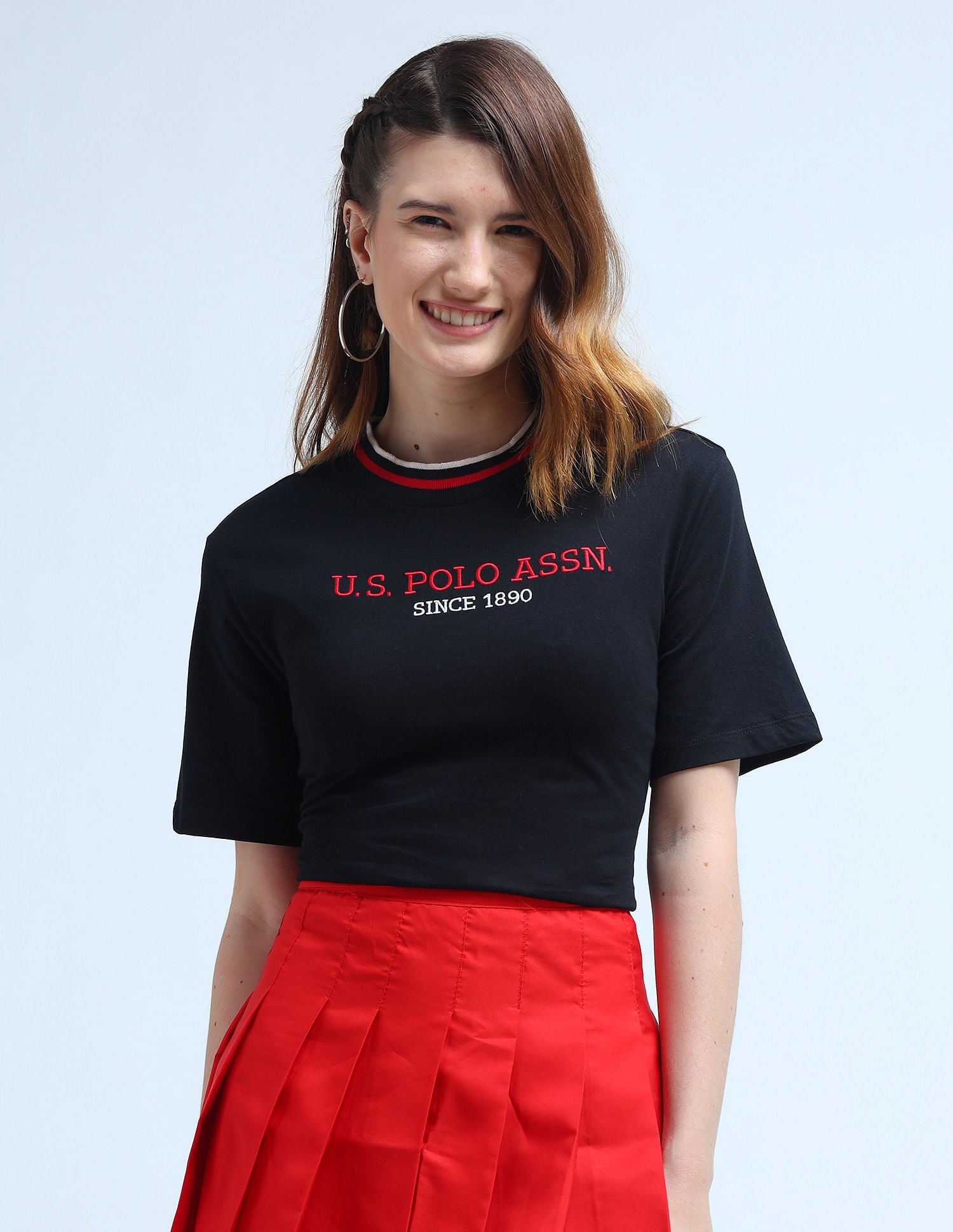 Boxy Fit Contrast Rib T-Shirt Black - U.S. Polo Assn. India | Large