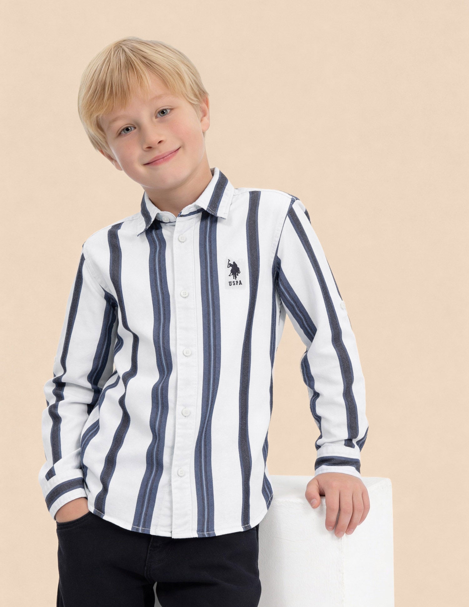 Boys Vertical Striped Regular Fit Shirt