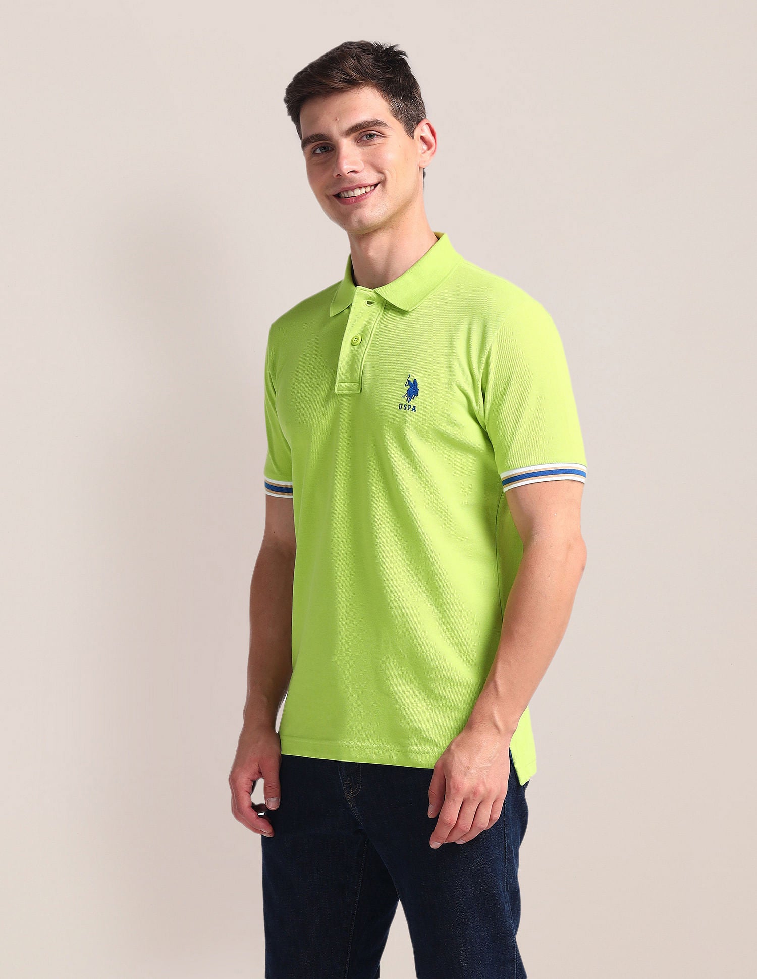 Tipped Sleeve Hem Slim Polo Shirt Light Green - U.S. Polo Assn. India | Large