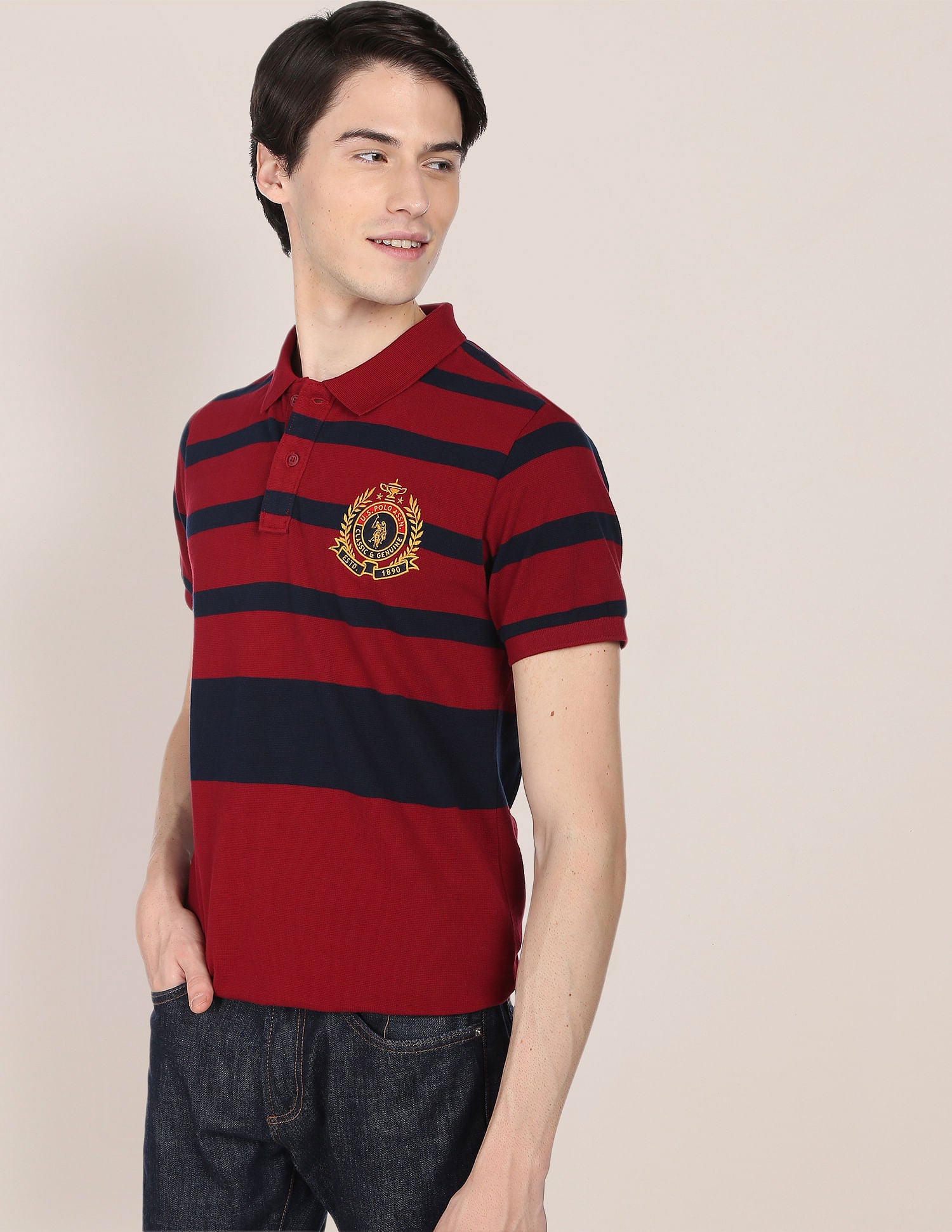 Signature Stripe Crest Polo Shirt Maroon - U.S. Polo Assn. India | Large