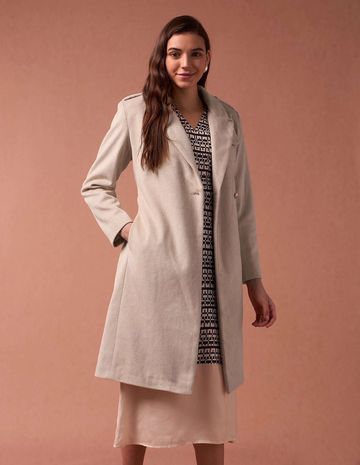 Longline Lapel Collar Jacket Beige - U.S. Polo Assn. India | Large