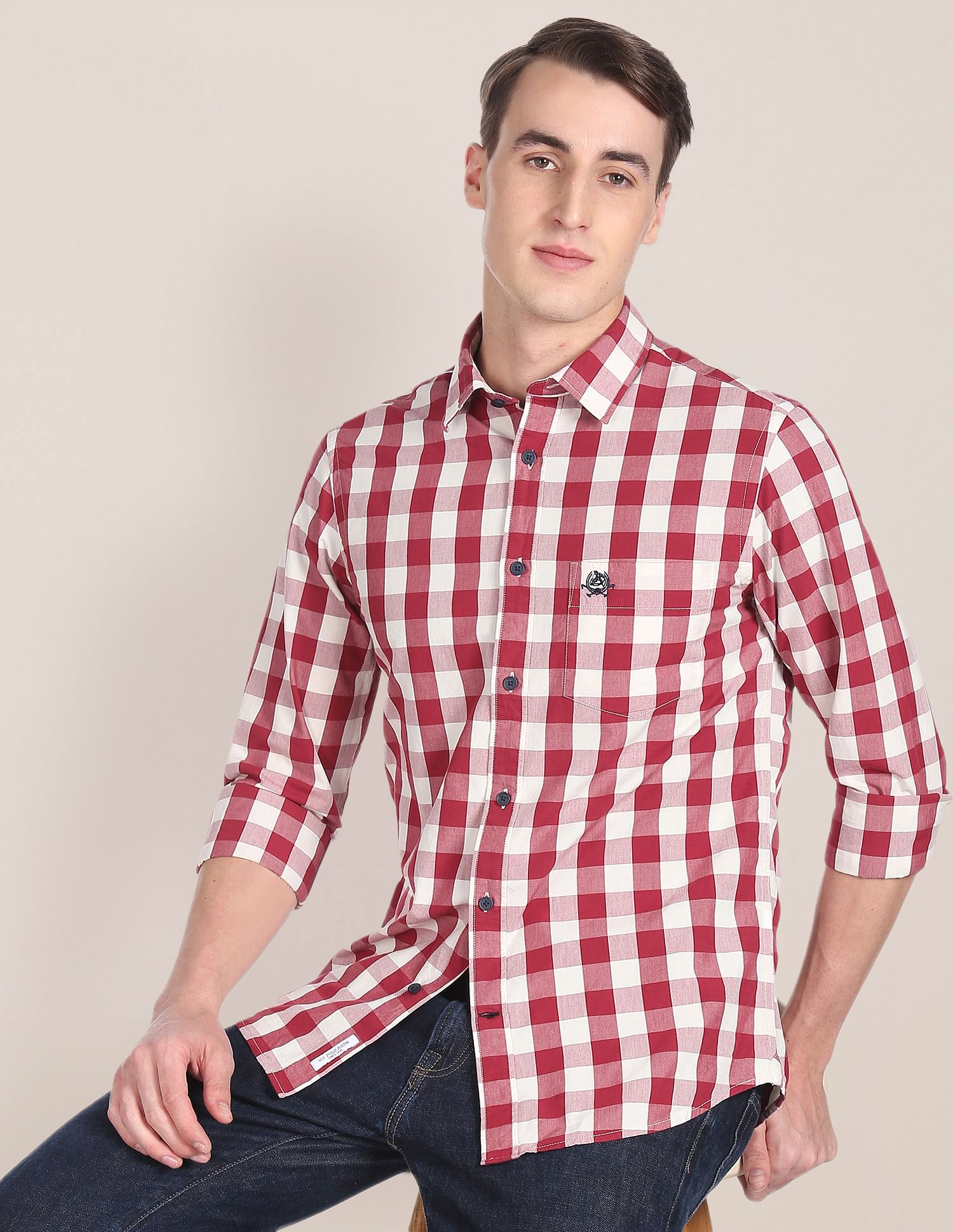 Tailored Regular Fit Check Casual Shirt Maroon - U.S. POLO ASSN. | Large
