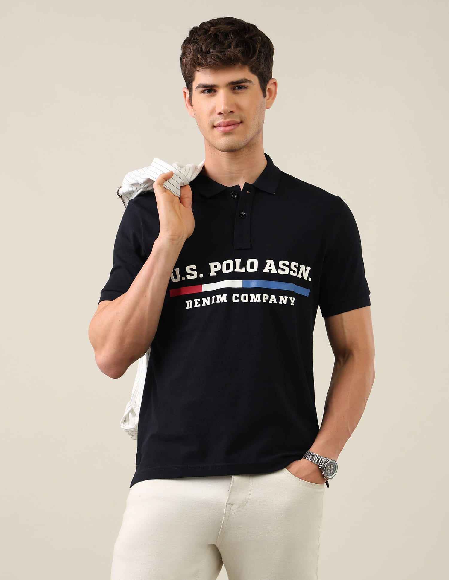 Brand Printed Slim Fit Polo Shirt Blue - U.S. Polo Assn. India | Large