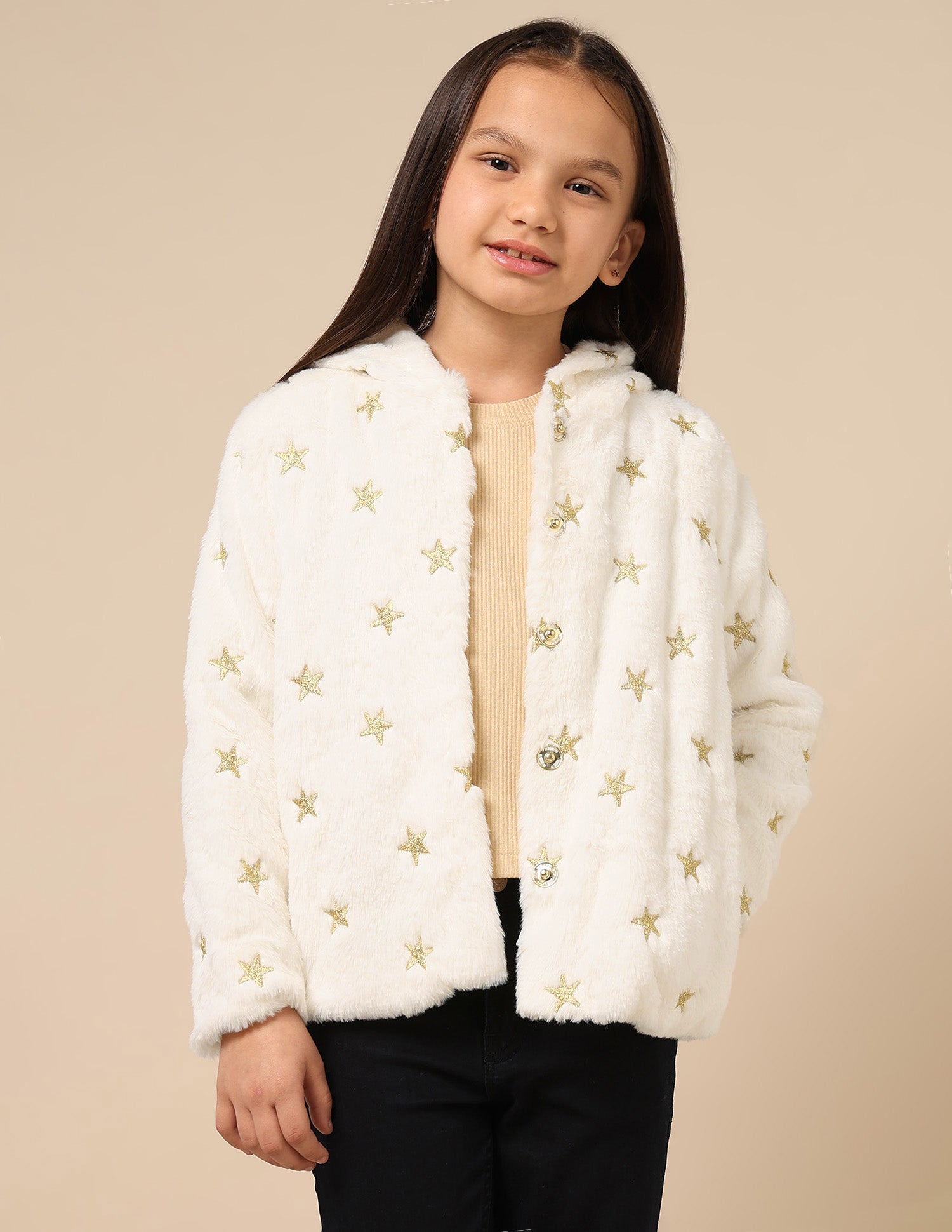 Girls Longline Fur Jacket