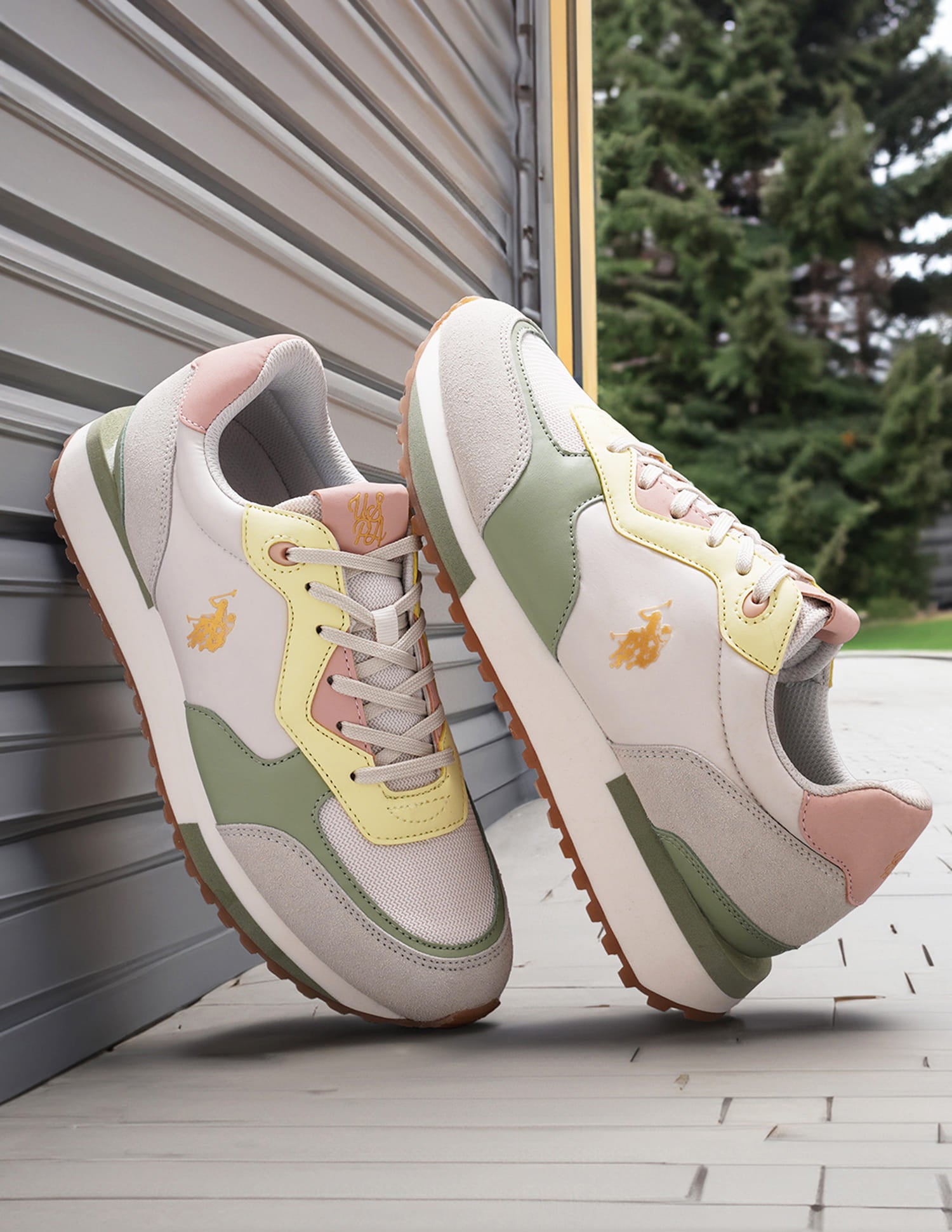 Women Cleo Suede Sneakers Green, Yellow and Peach - U.S. Polo Assn. India | Large
