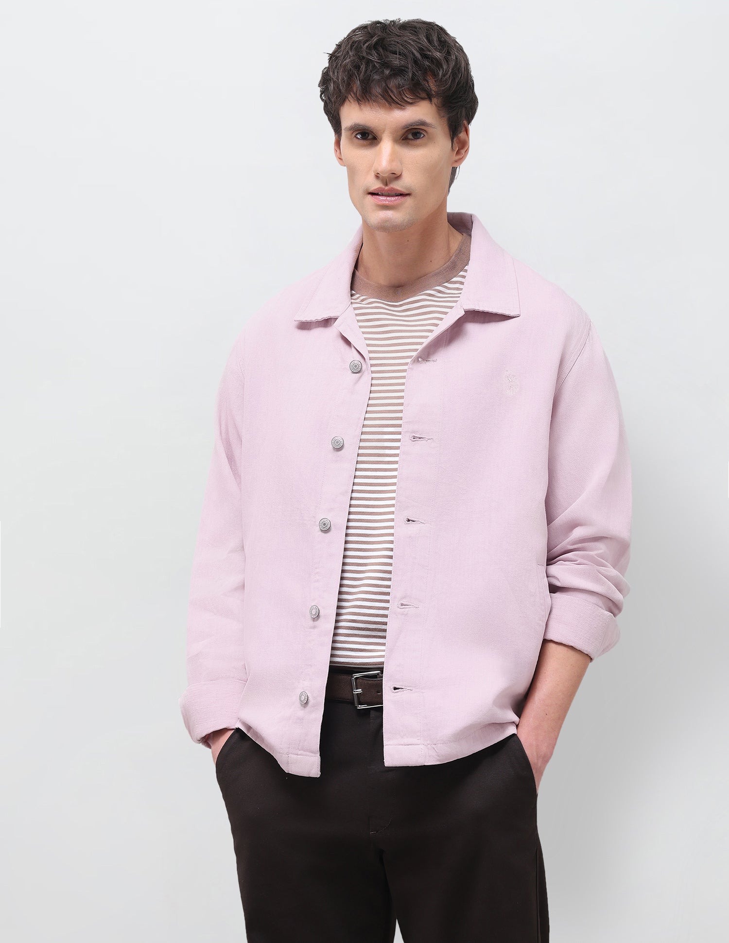 Solid Regular Fit Shacket Lavender - U.S. Polo Assn. India | Large