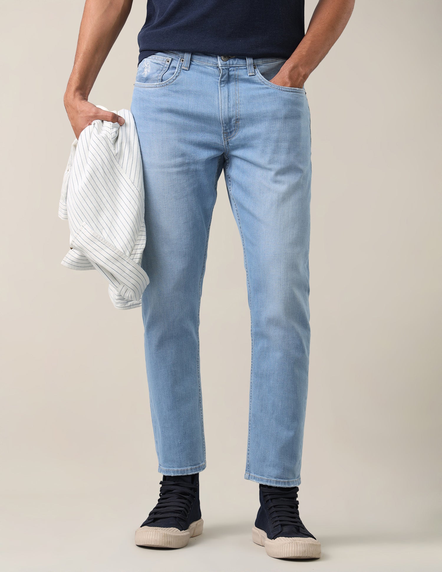 Cole Comfort Cropped Fit Blue Jeans Blue - U.S. Polo Assn. India | Large