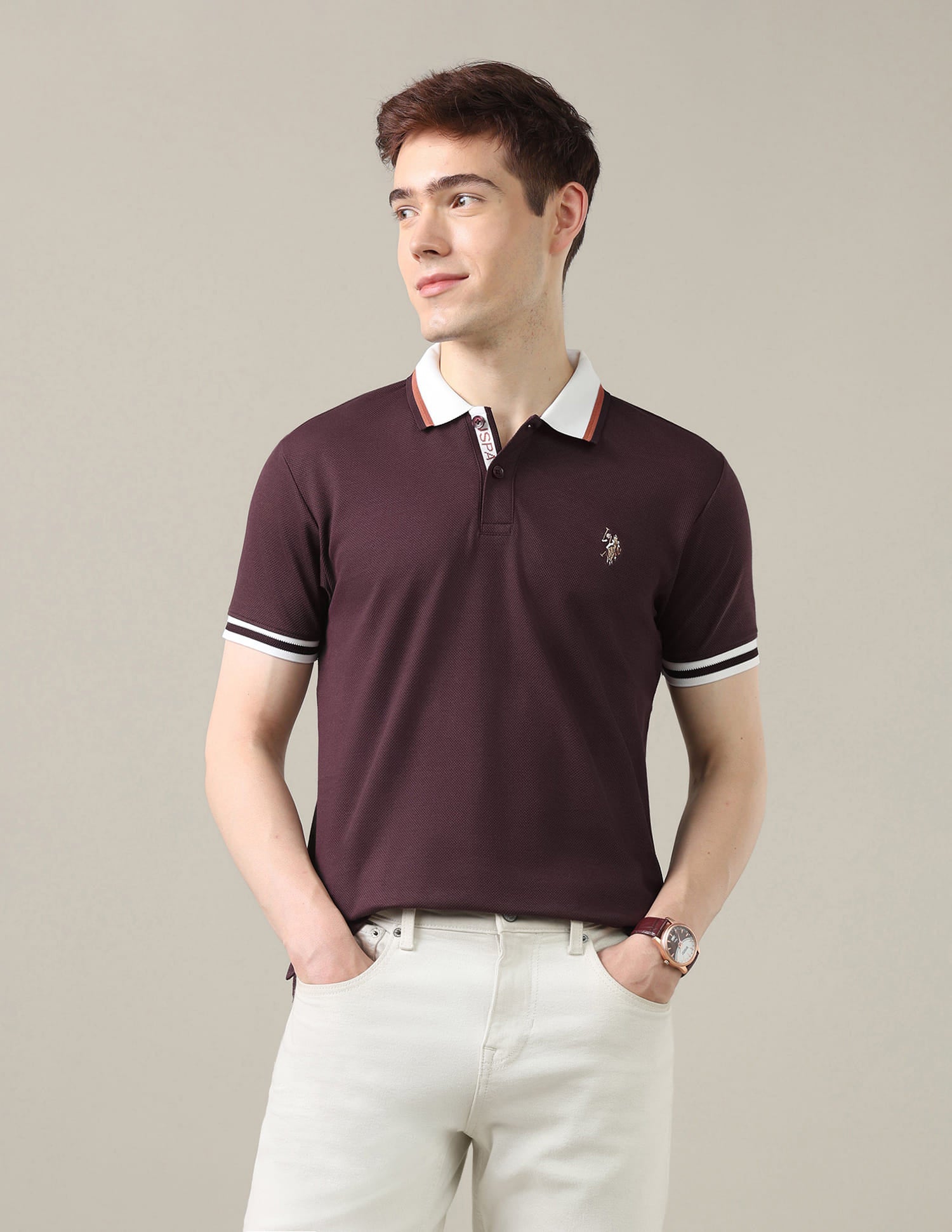 Solid Slim Fit Polo Shirt Red - U.S. Polo Assn. India | Large