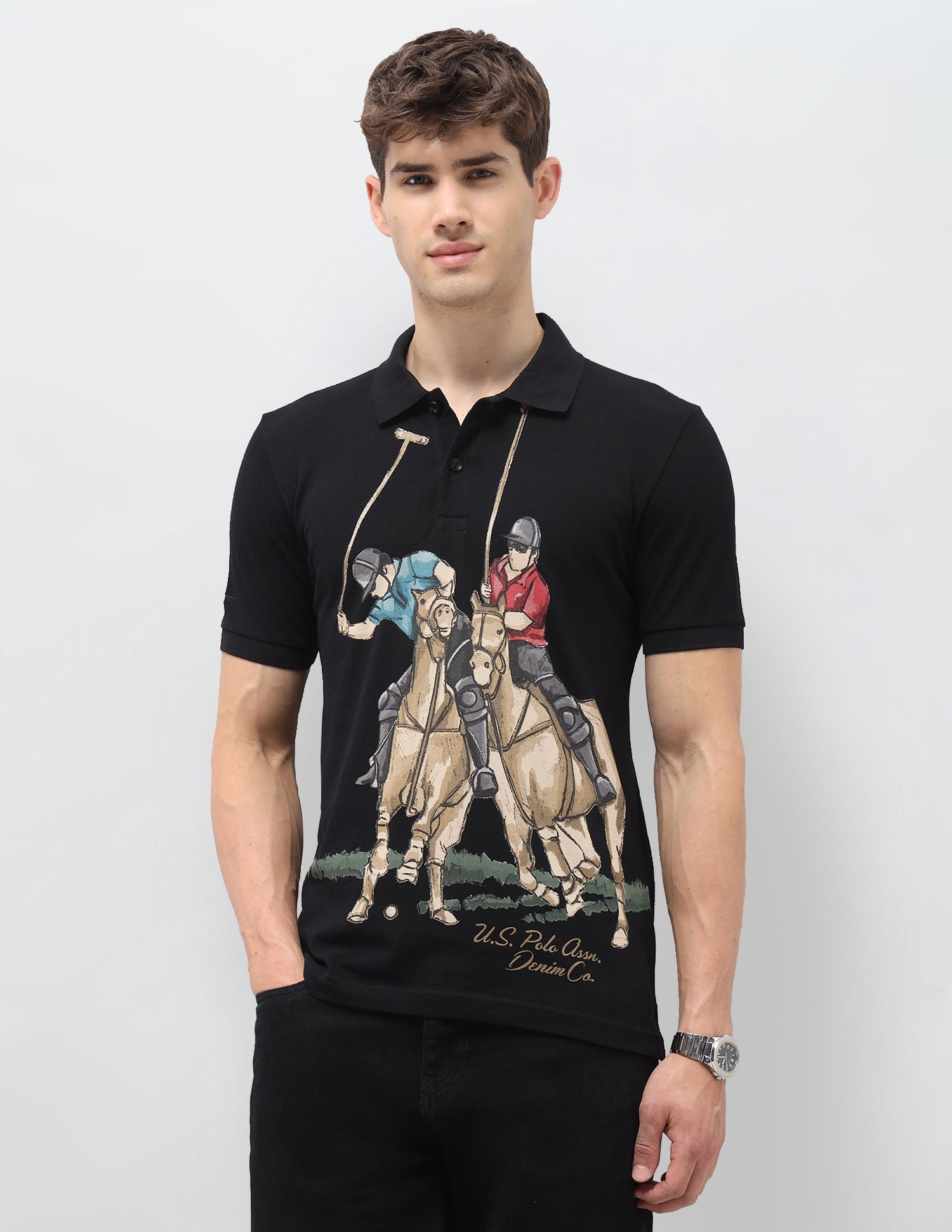 Graphic Brand Printed Muscle Fit Polo Shirt