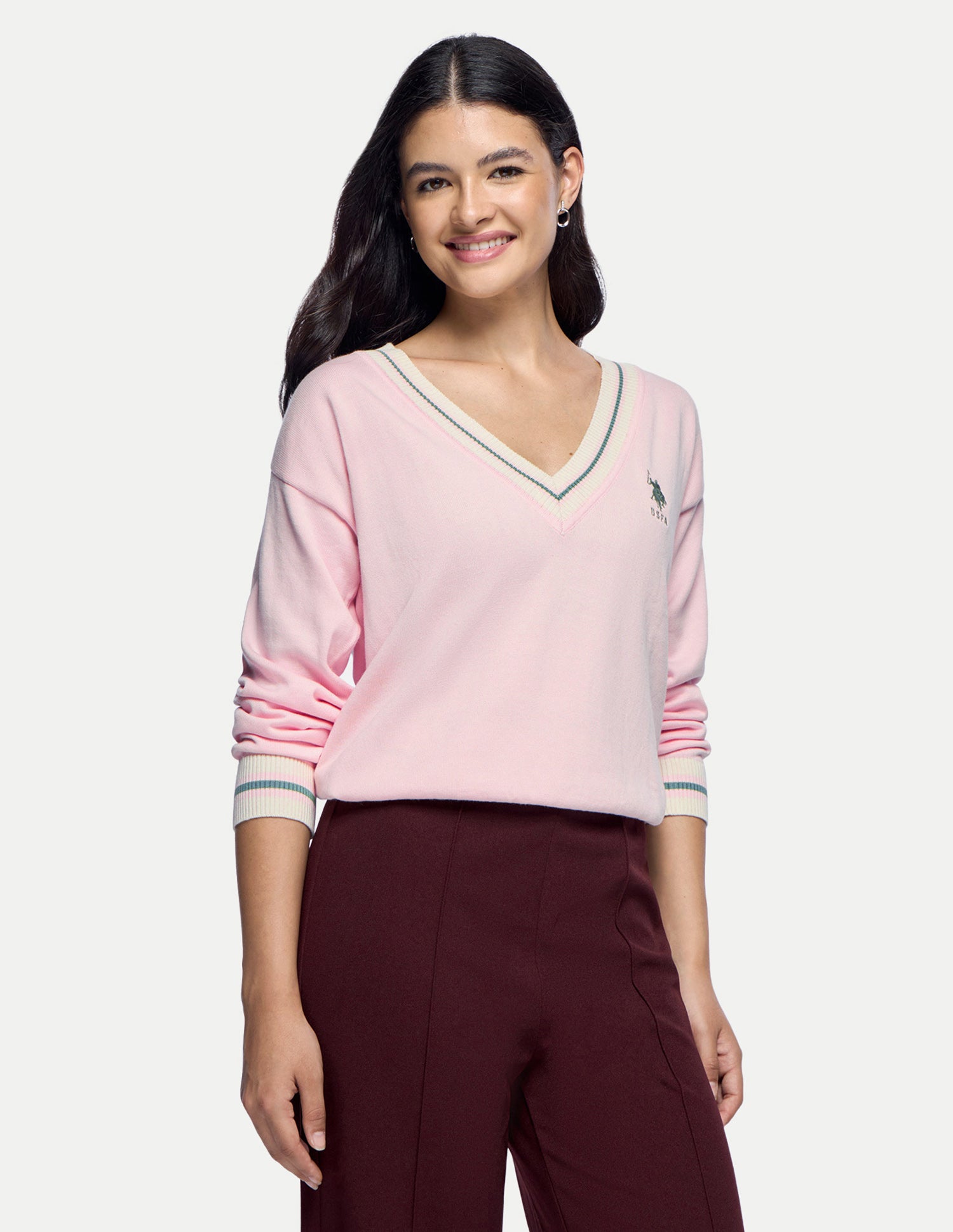 Solid Regular Fit Sweater Light Pink - U.S. Polo Assn. India | Large