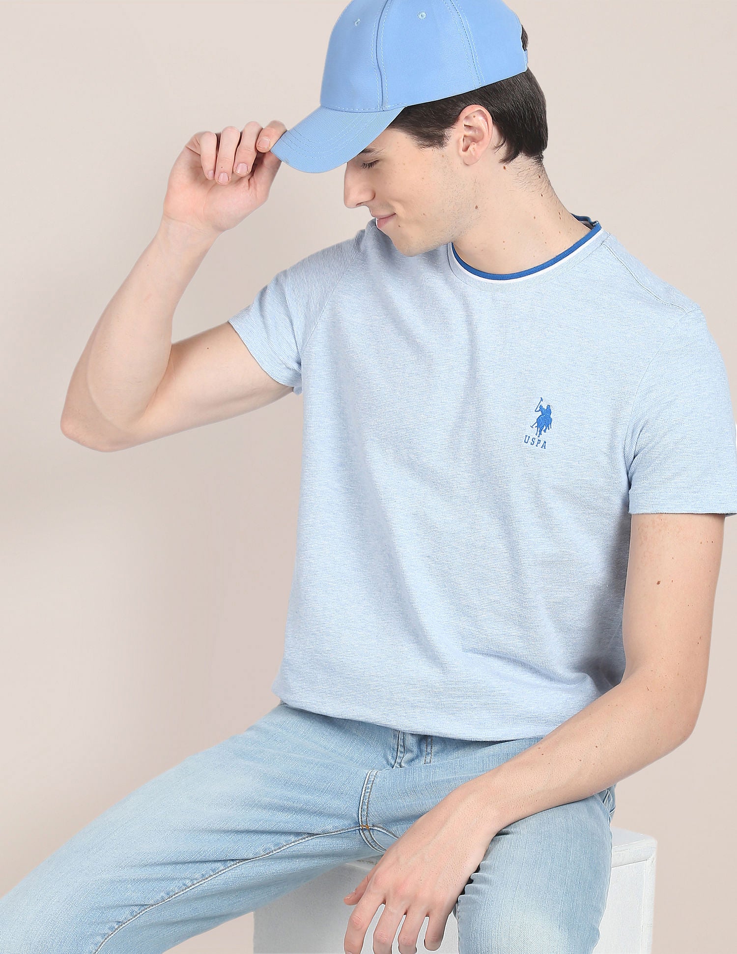 Pure Cotton Ringer T-Shirt Light Blue - U.S. Polo Assn. India | Large