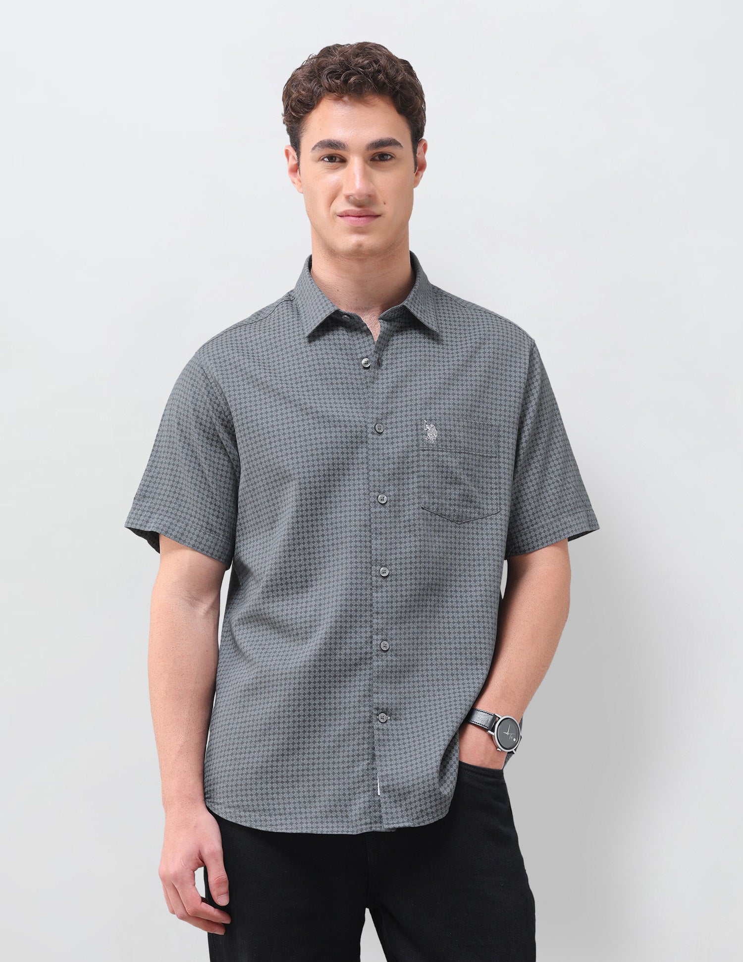 Geometric Printed Regular Fit Shirt Dark Grey - U.S. Polo Assn. India | Large