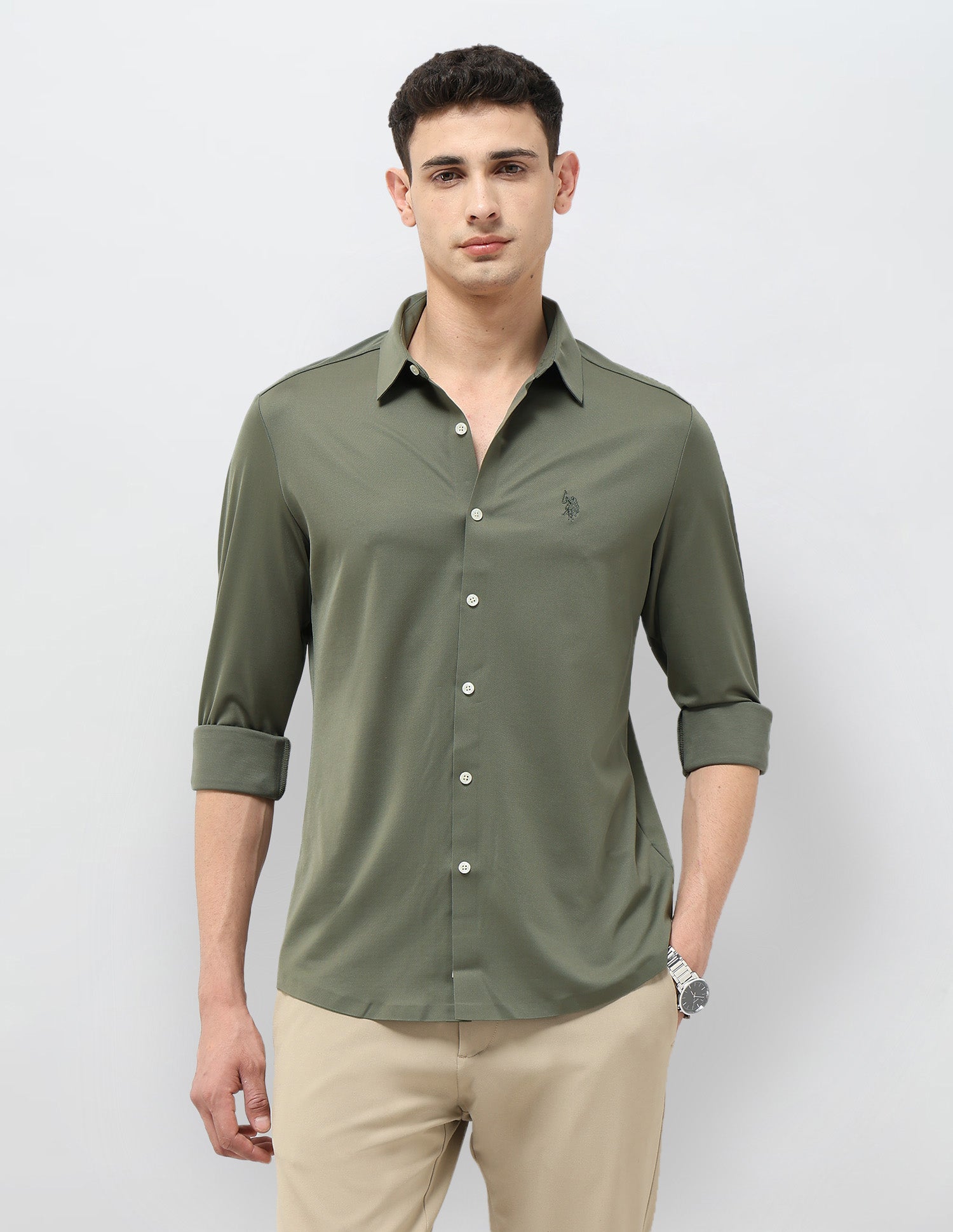Solid Tailored Fit Shirt Sage - U.S. POLO ASSN. | Large