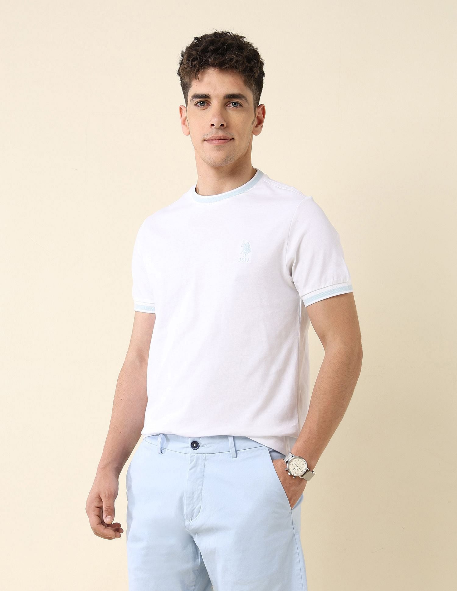 Solid Slim Fit T-Shirt White - U.S. Polo Assn. India | Large