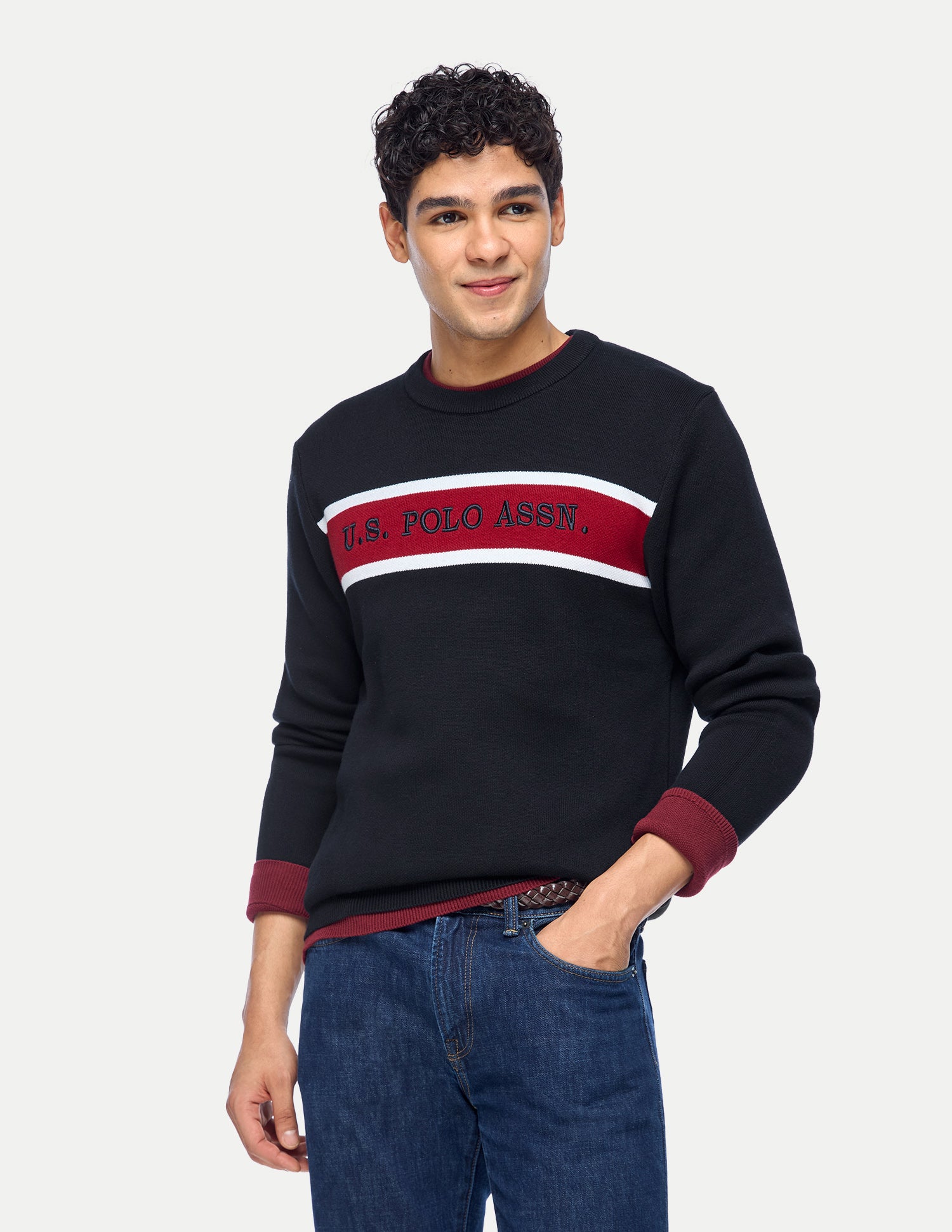 Brand Embroidered Colorblocked Slim Fit Sweater Navy - U.S. Polo Assn. India | Large