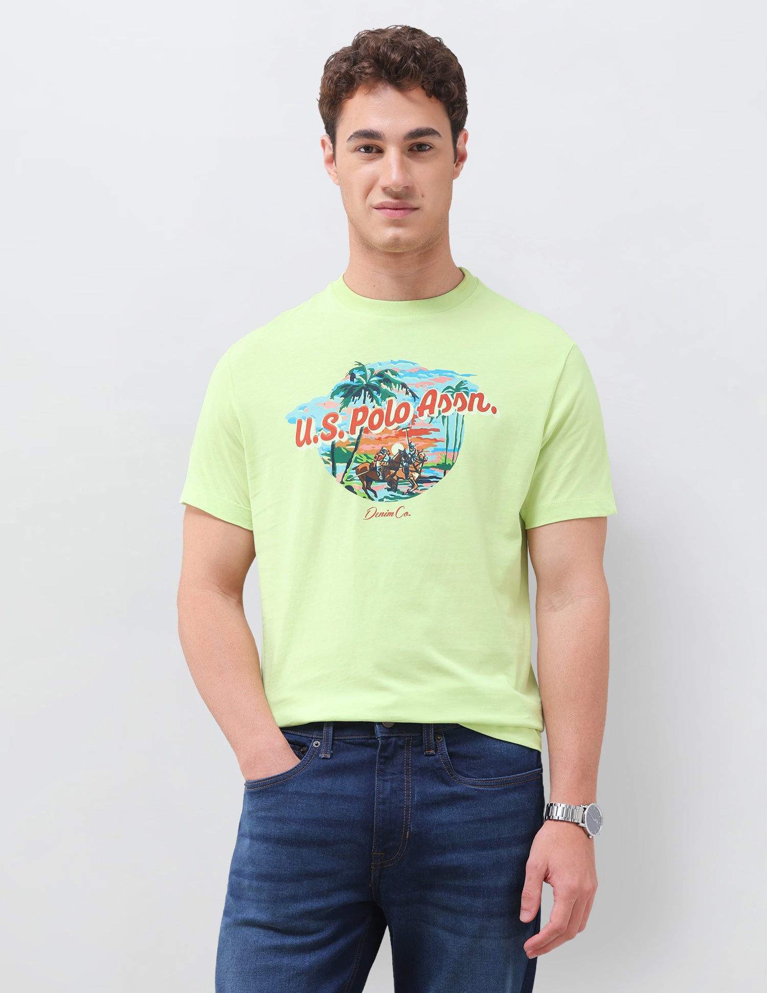 Graphic Brand Printed Regular Fit T-Shirt Green - U.S. Polo Assn. India | Large