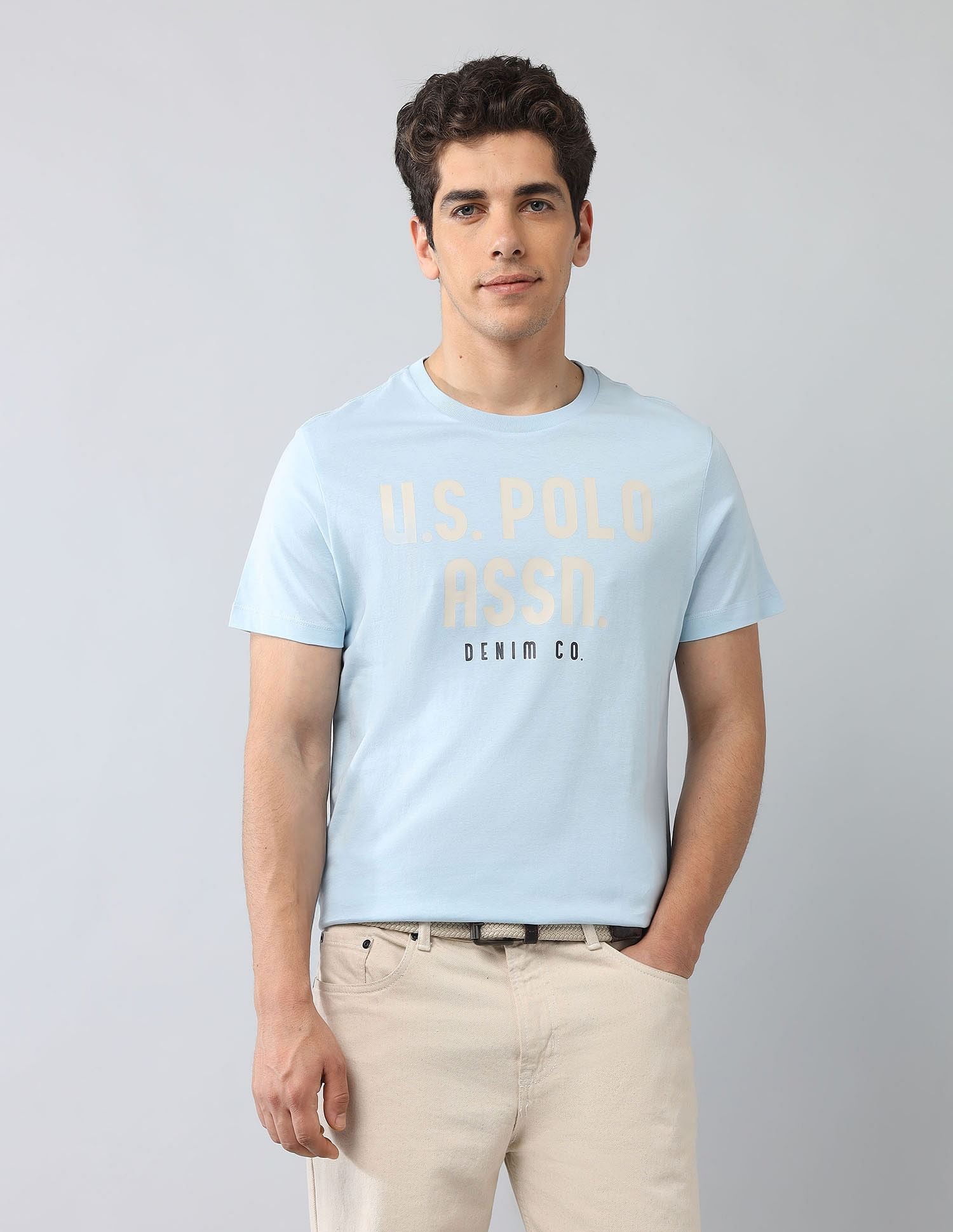 Muscle Fit Brand Printed T-Shirt Light Blue - U.S. Polo Assn. India | Large