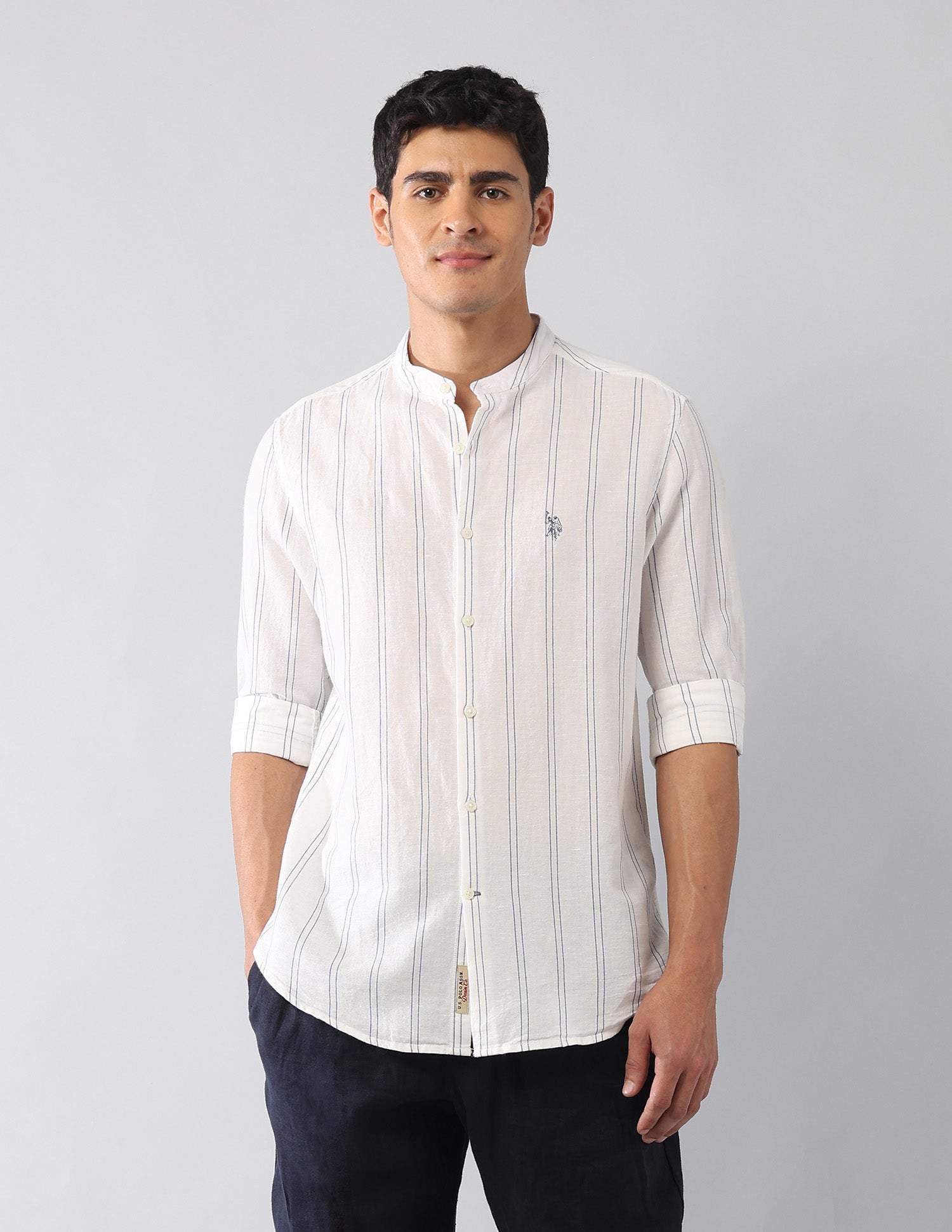 Vertical Striped Poplin Regular Fit Shirt White - U.S. Polo Assn. India | Large
