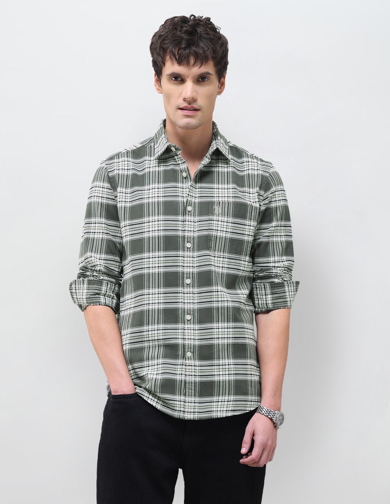Twill Tartan Checked Shirt Olive - U.S. Polo Assn. India | Large