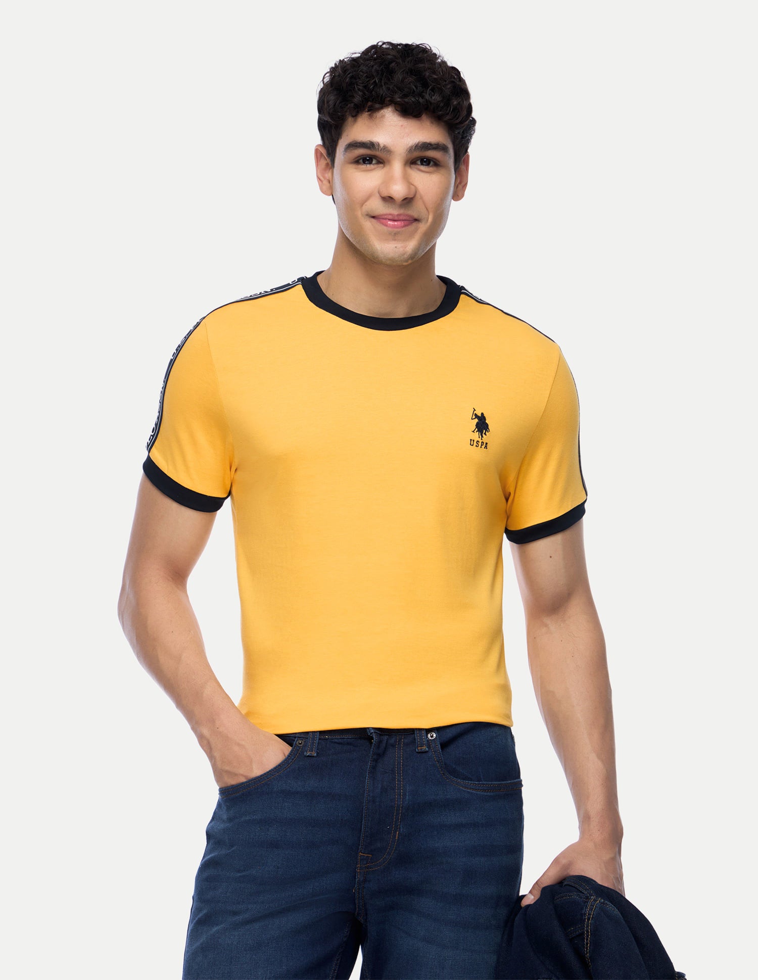 Contrast Tape Cotton T-Shirt Yellow - U.S. Polo Assn. India | Large