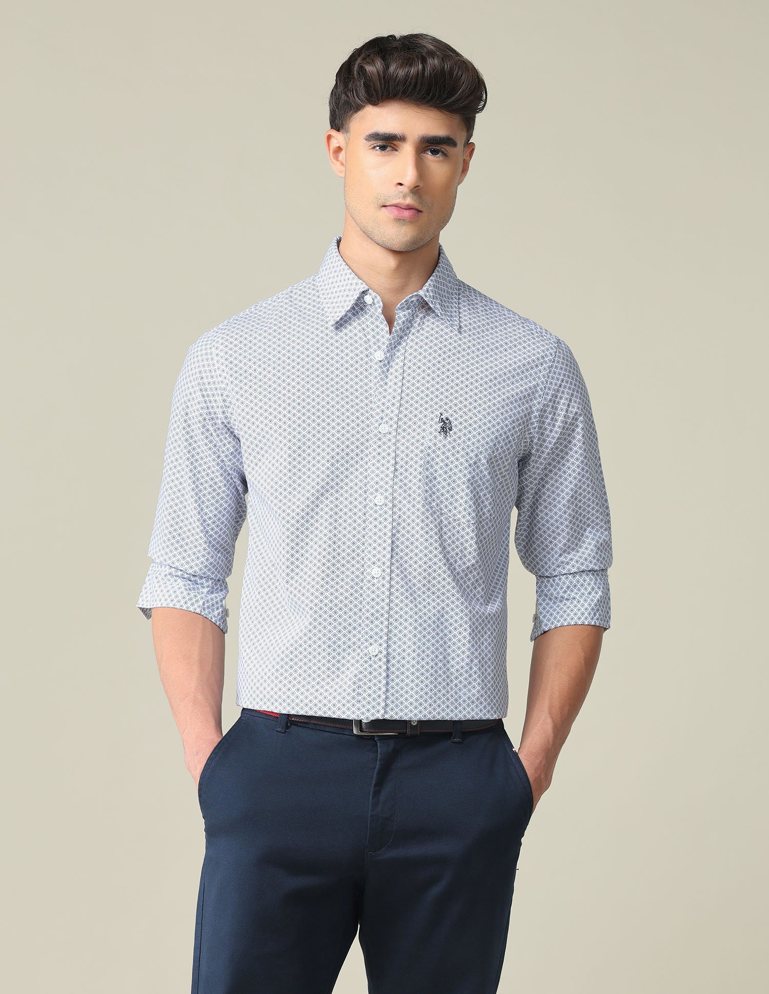 Rounded Cuff Geometric Shirt