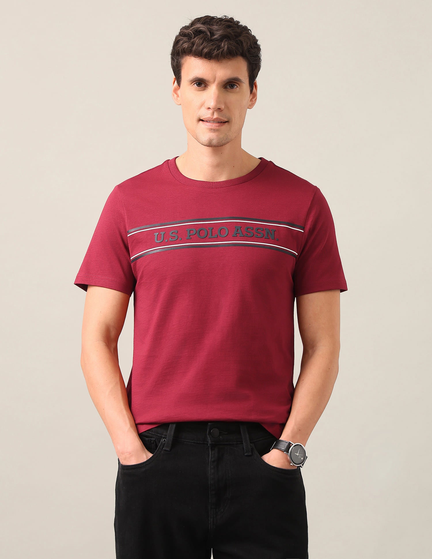 Brand Embossed Regular Fit T-Shirt Red - U.S. Polo Assn. India | Large