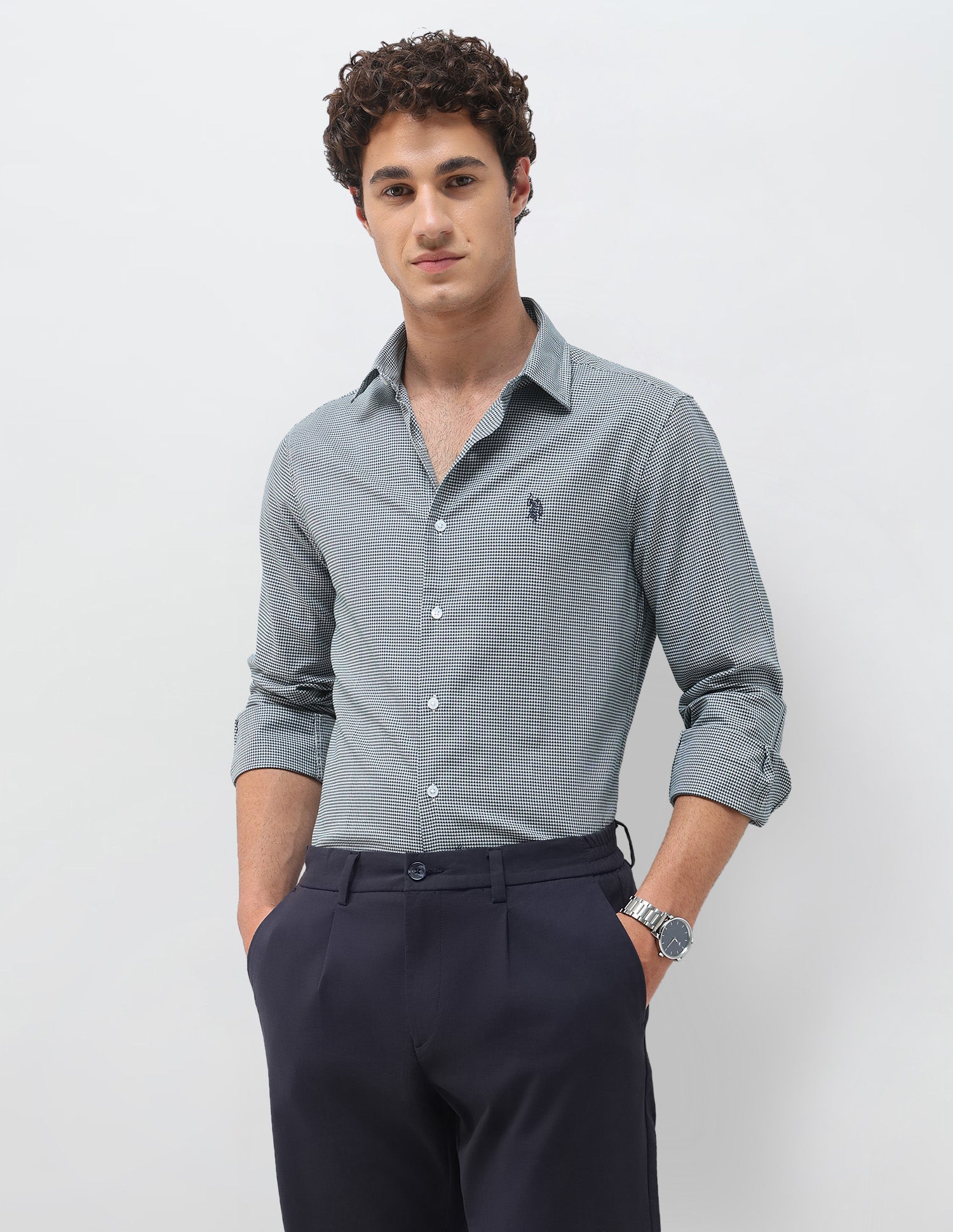 Self Design Houndstooth Twill Shirt