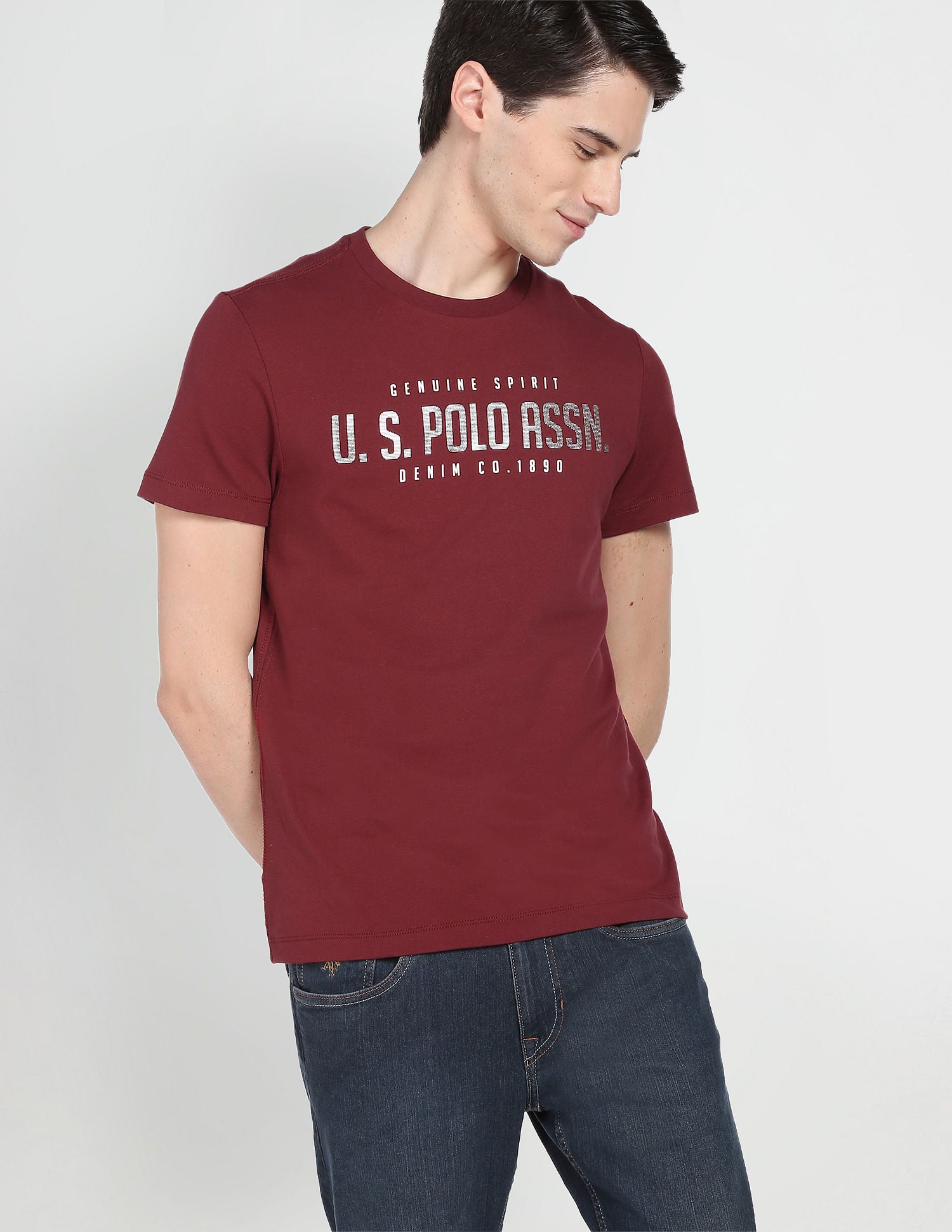 Iconic Metallic Brand Print T-Shirt Maroon - U.S. Polo Assn. India | Large