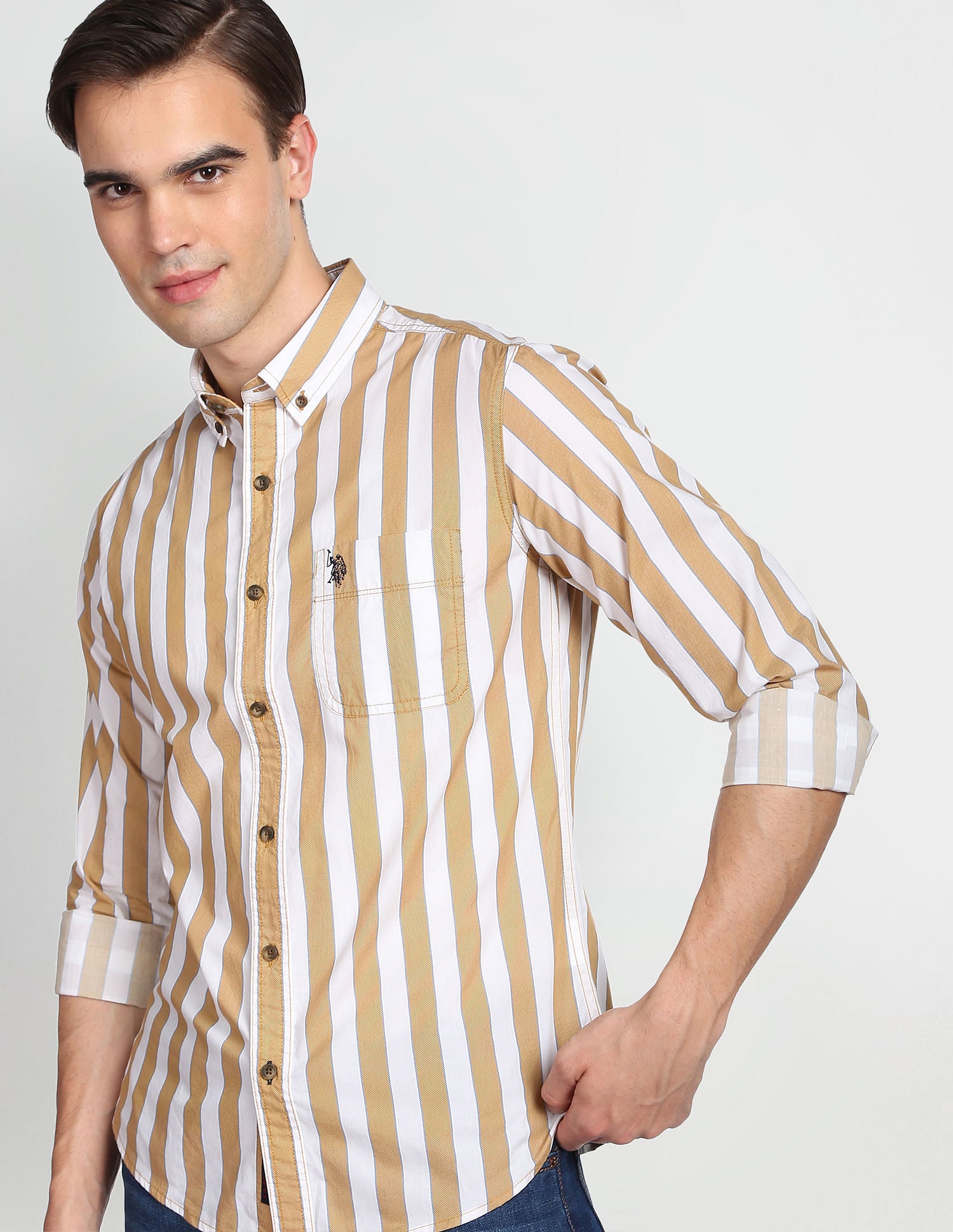 Men Mustard Bold Stripe Twill Shirt – U.S. Polo Assn. India