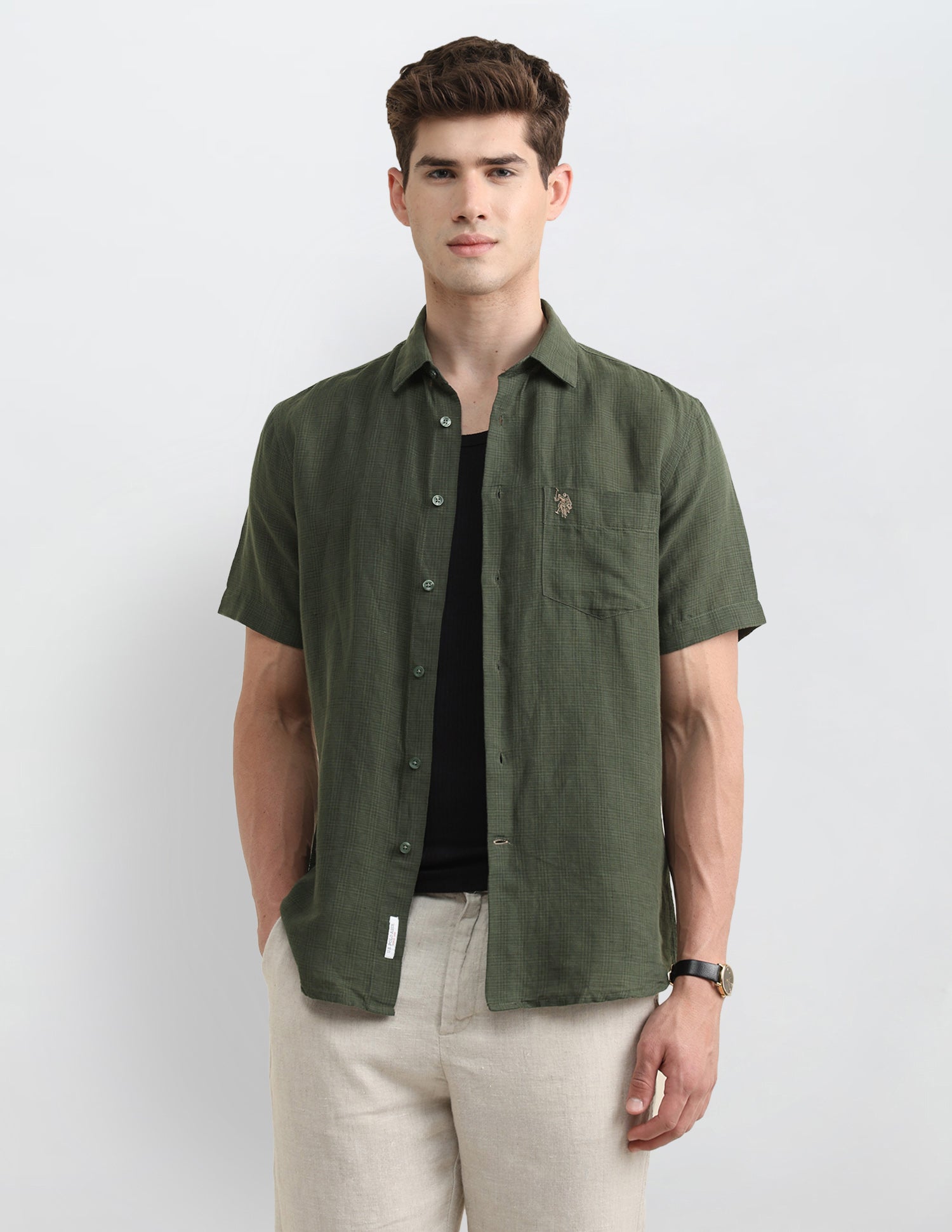 Solid Regular Fit Shirt Olive - U.S. Polo Assn. India | Large