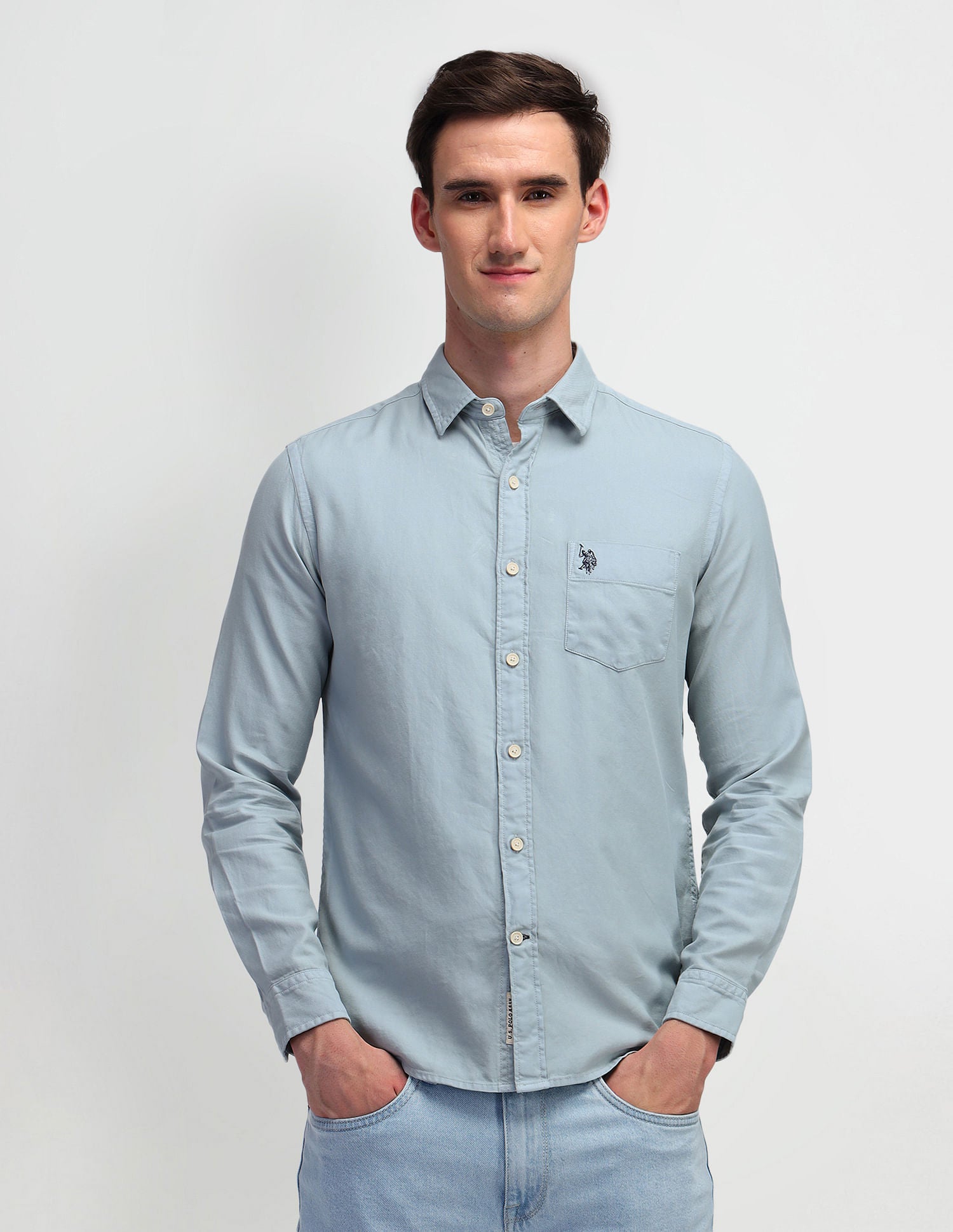 Solid Slim Fit Shirt Light Blue - U.S. Polo Assn. India | Large