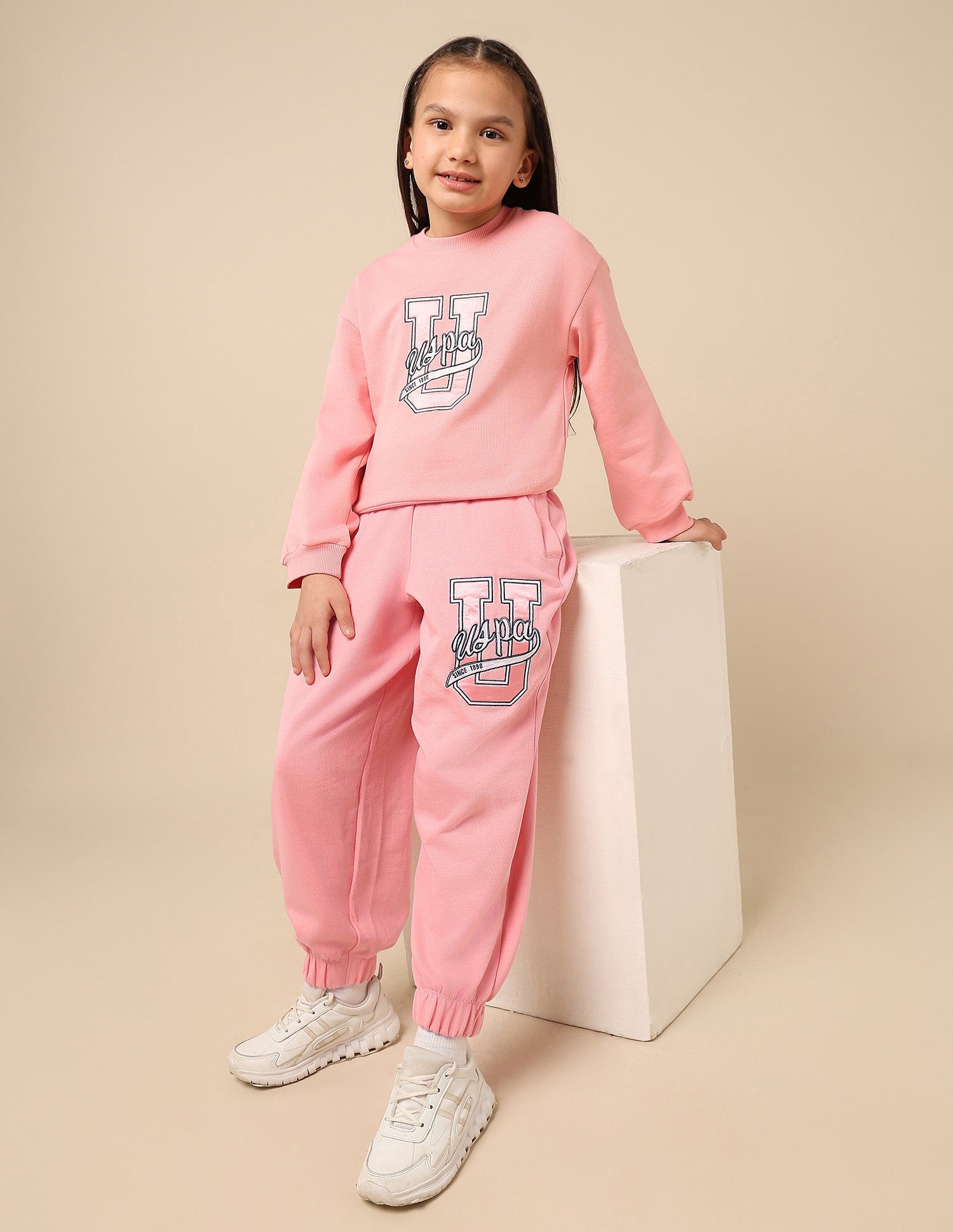 Girls Brand Embroidered Mid Rise Joggers