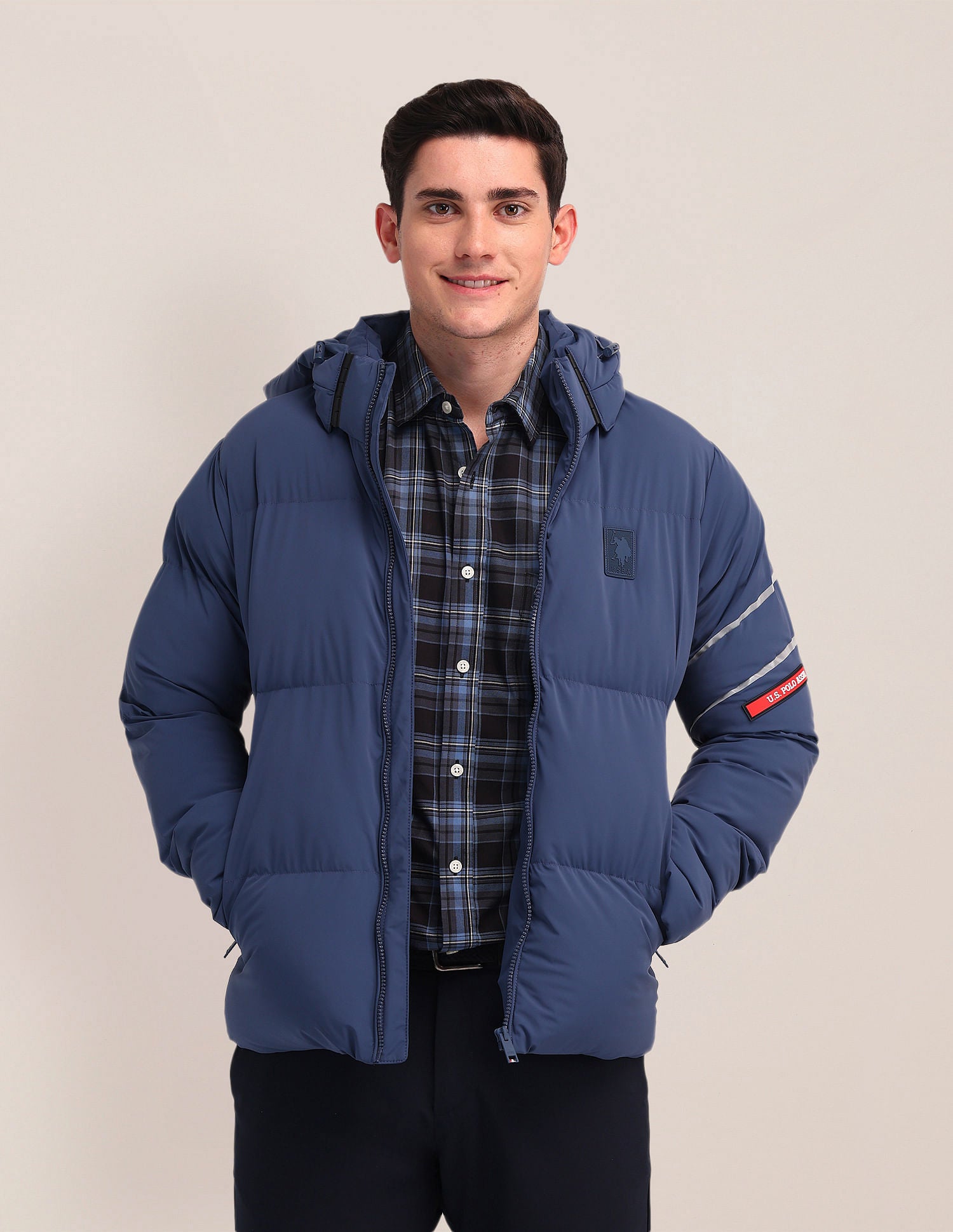 Detachable Hood Padded Jacket Blue - U.S. Polo Assn. India | Large