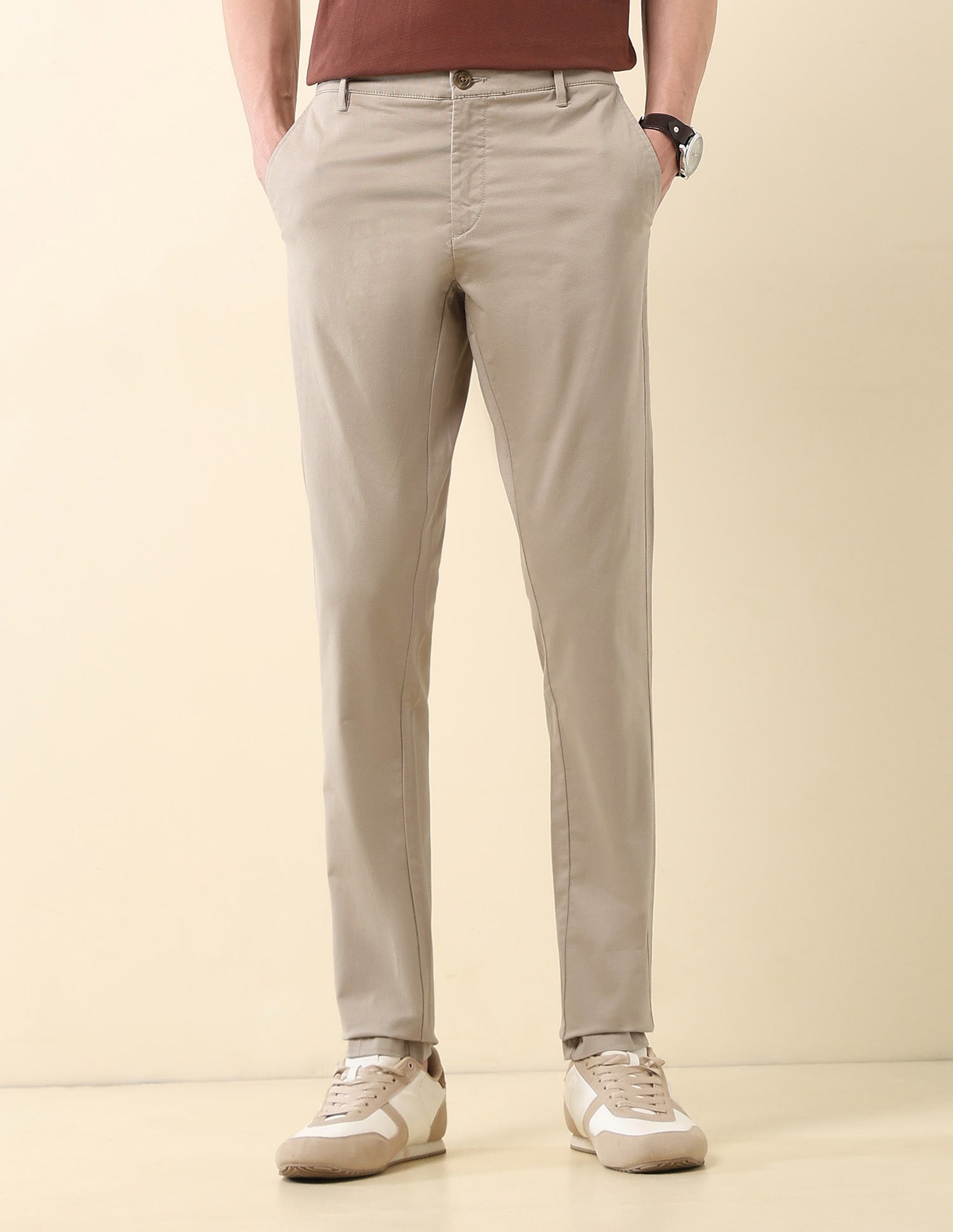 Textured Austin Slim Fit Trousers Beige - U.S. Polo Assn. India | Large