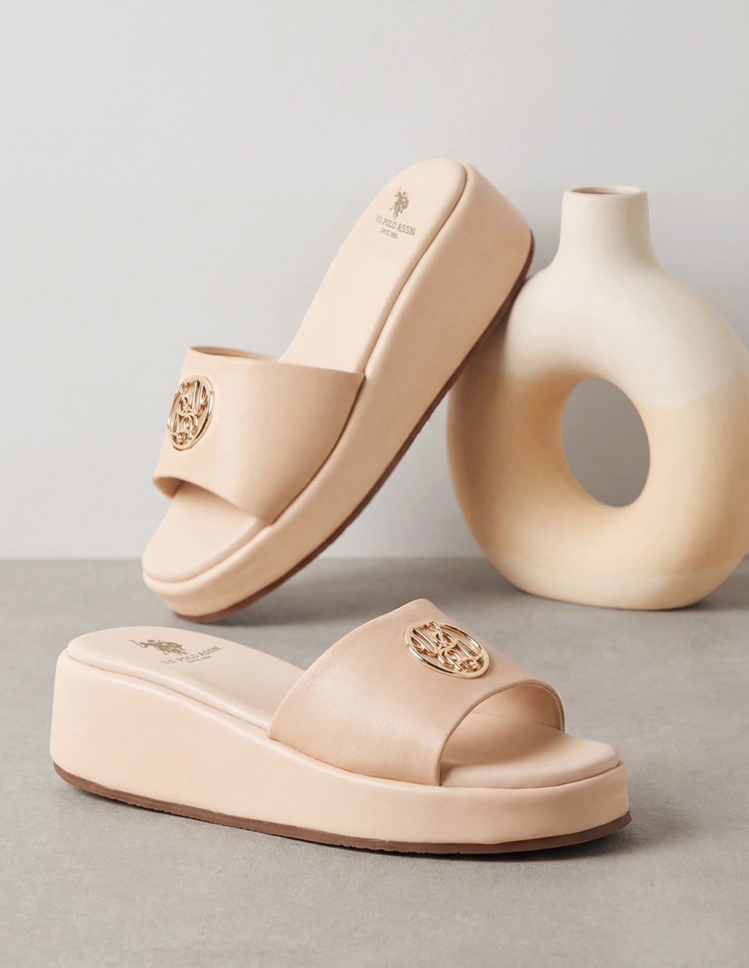 Women Broad Strap Nuri Platform Heels Nude - U.S. Polo Assn. India | Large