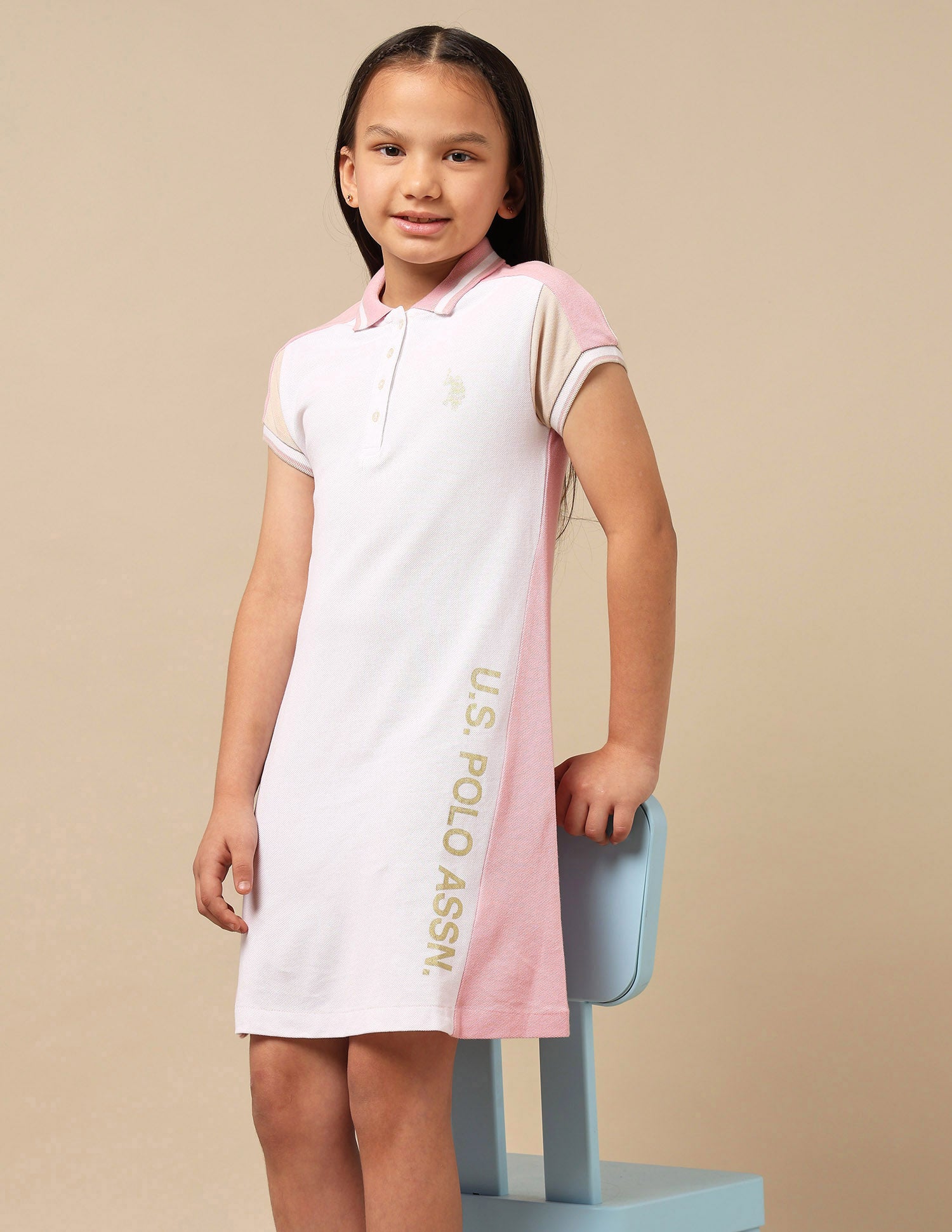 Girls Colour Block Polo Dress White - U.S. Polo Assn. India | Large