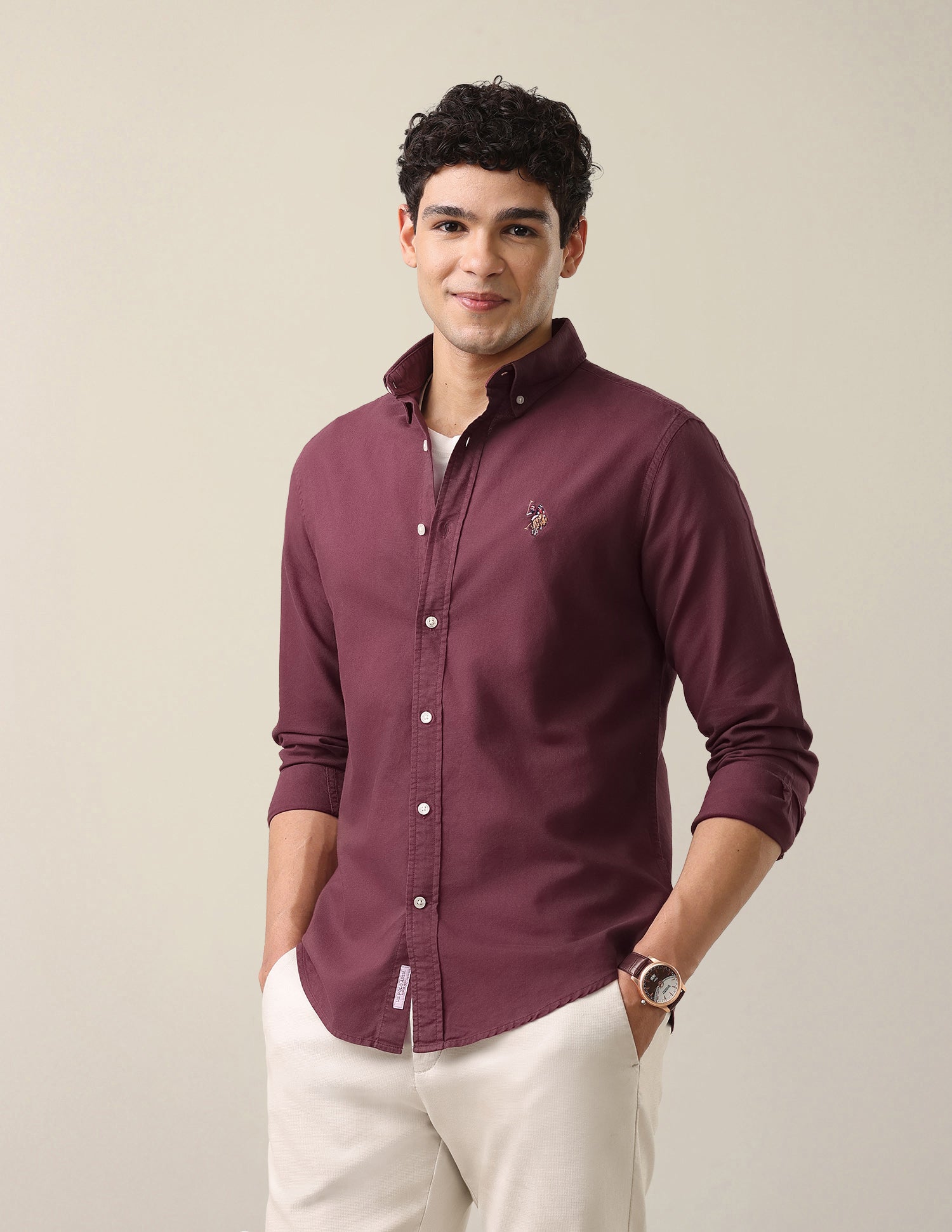 Oxford Tailored Fit Button-Down Collar Shirt Wine - U.S. Polo Assn. India | Large