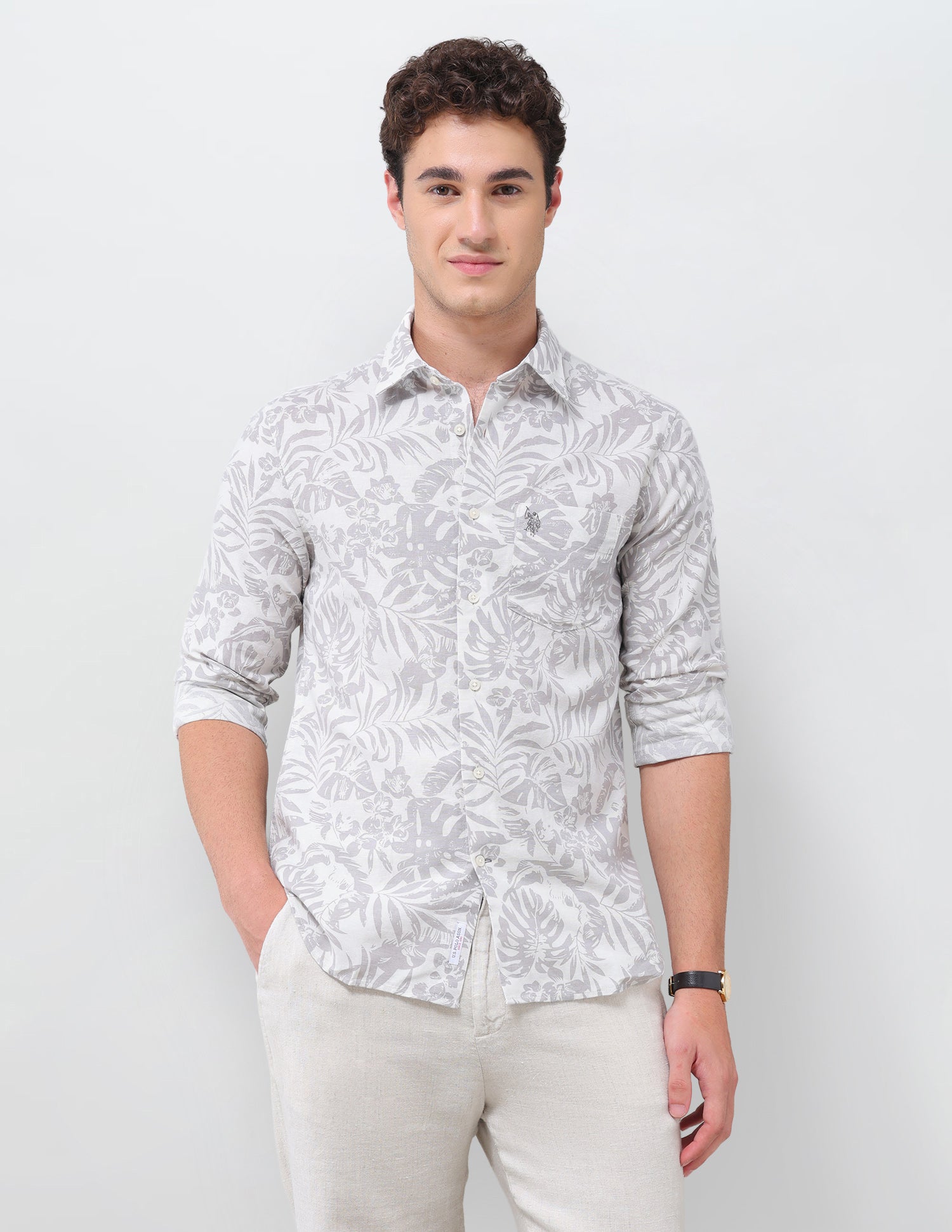 Floral Printed Regular Fit Shirt Grey - U.S. Polo Assn. India | Large
