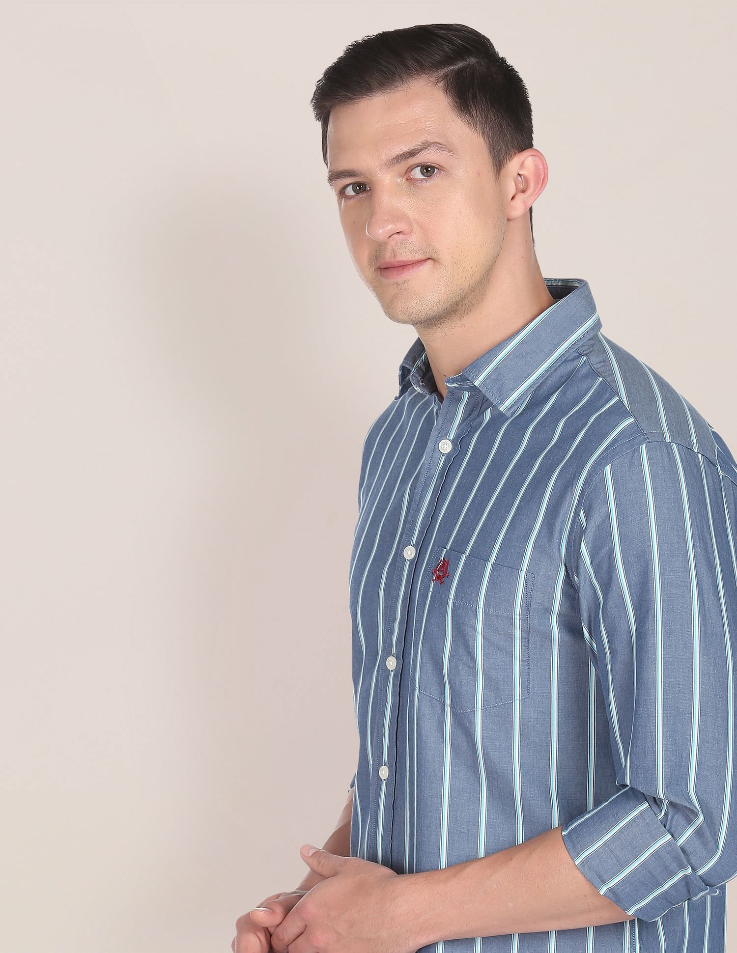 Vertical Stripe Pinpoint Oxford Casual Shirt Blue - U.S. POLO ASSN. | Large